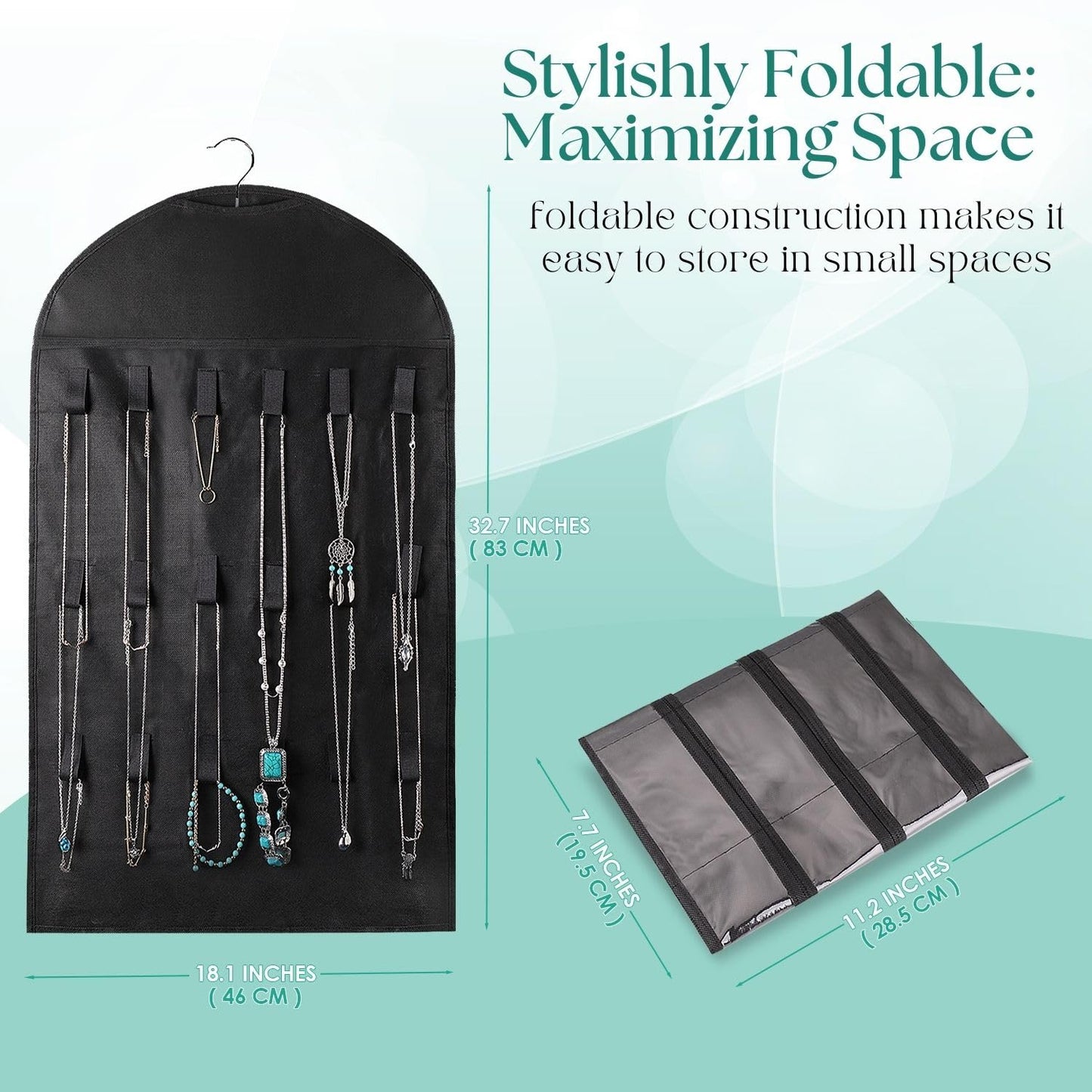 Flexzion Hanging Jewelry Organizer – (1 Pack) Black 32 Clear Pockets & 18 Hooks & Loops
