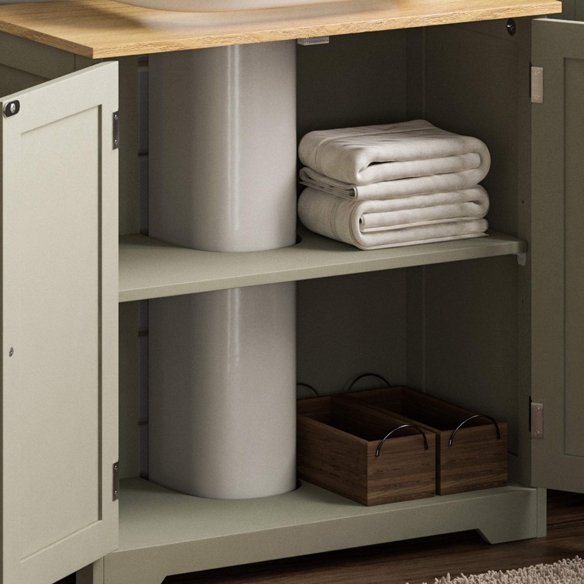Bath Vida Priano Under Sink Bathroom Cabinet Floor Standing Storage Cupboard Basin Unit, Grey & Oak