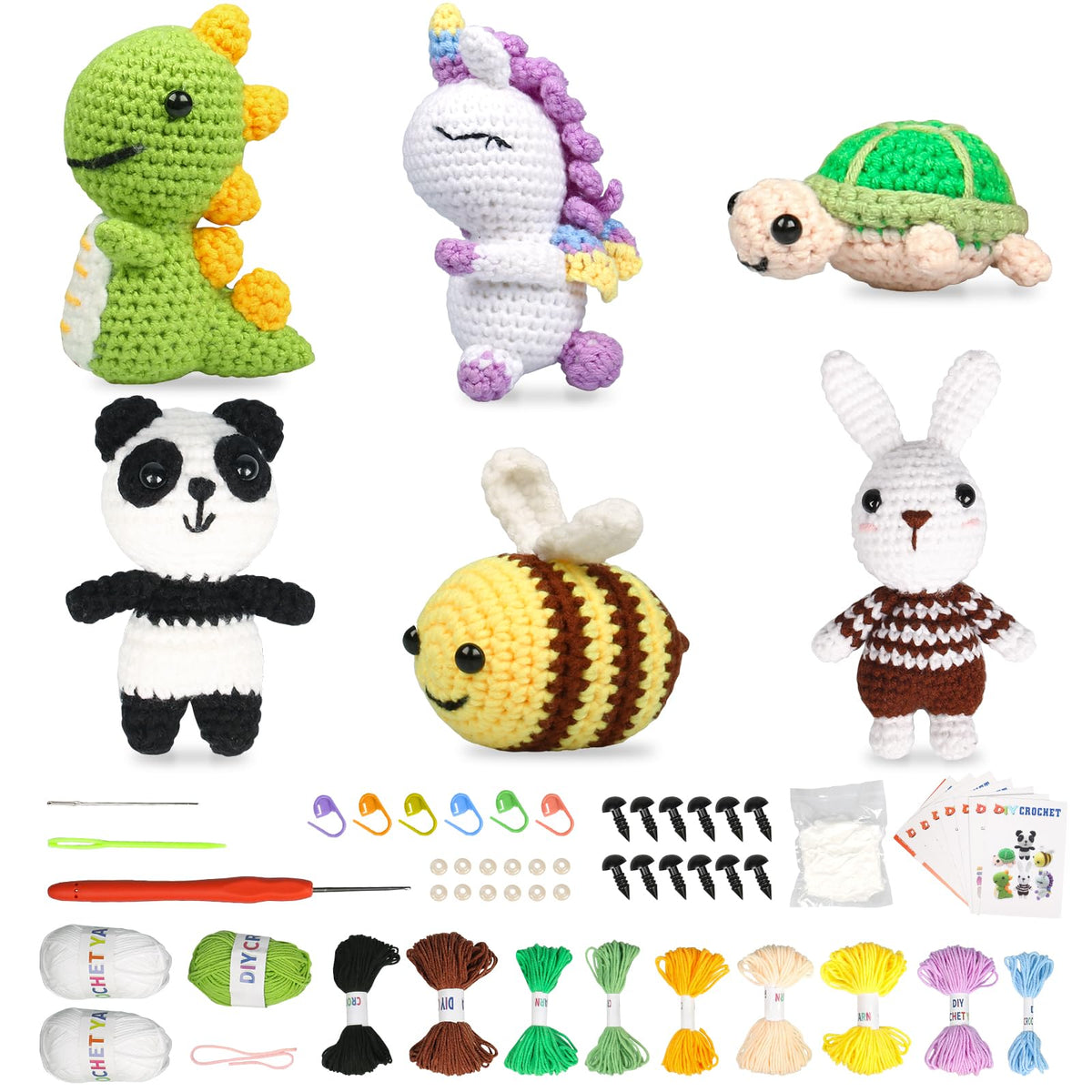 Yuepin 6Pcs Crochet Kit for Beginners, Crochet Starter Kit with Step-by-Step Video Tutorials, Beginner Crochet Kit for Adults Kids DIY Craft, Crochet