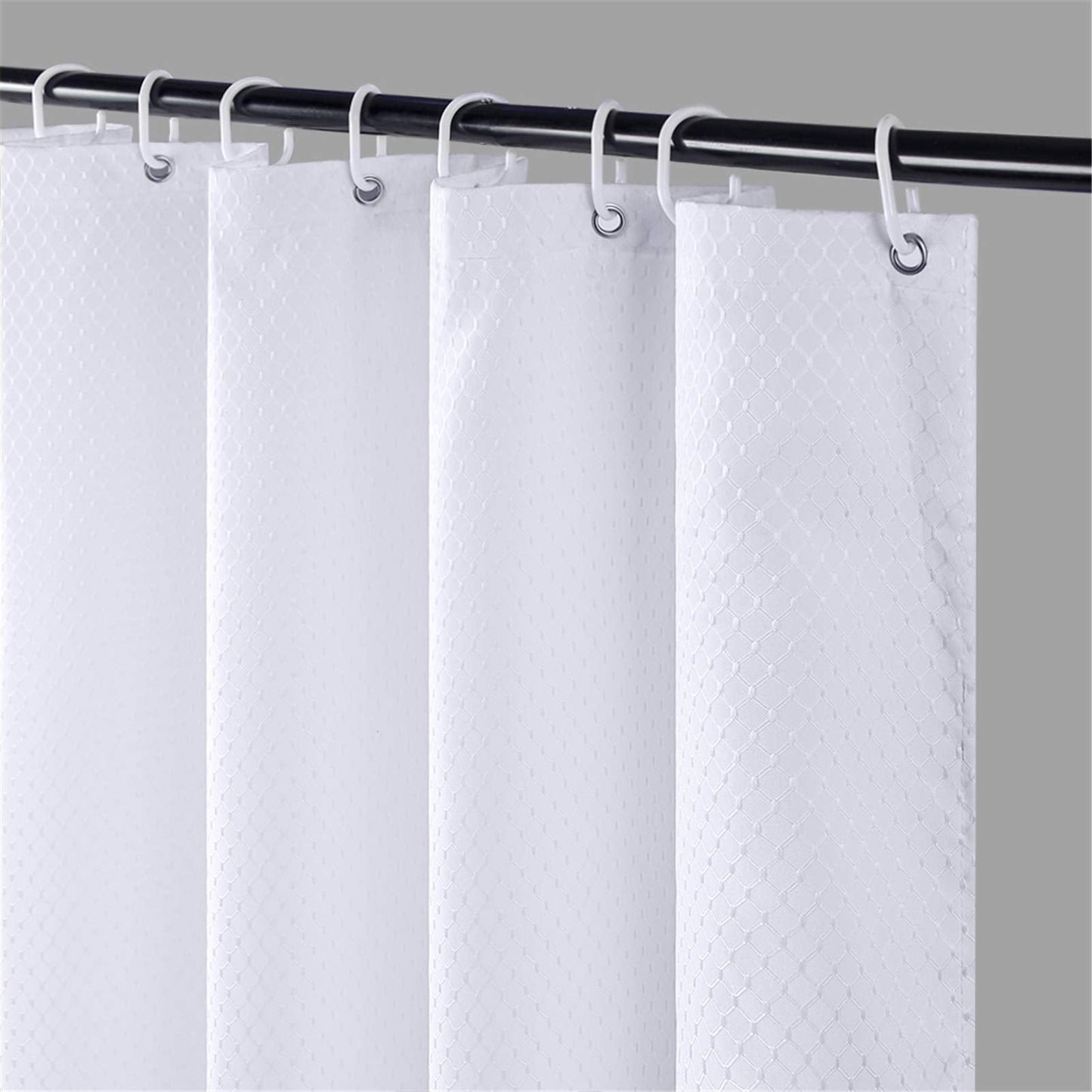 Furlinic Narrow Shower Curtains Waffle Fabric Polyester 120x180cm Anti Mould Mildew Resistant Waterproof White Shower Curtain Liner with 8 Hooks 47x71