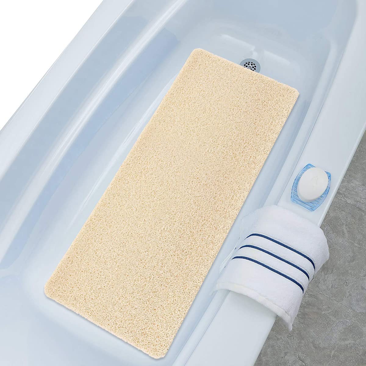 Lurowo Loofah Shower Mat, Non Slip Bath Mats with Drain for inside Shower, Soft Comfort Massage PVC Bath Rugs Quick Drying for Bathroom, 40*100cm