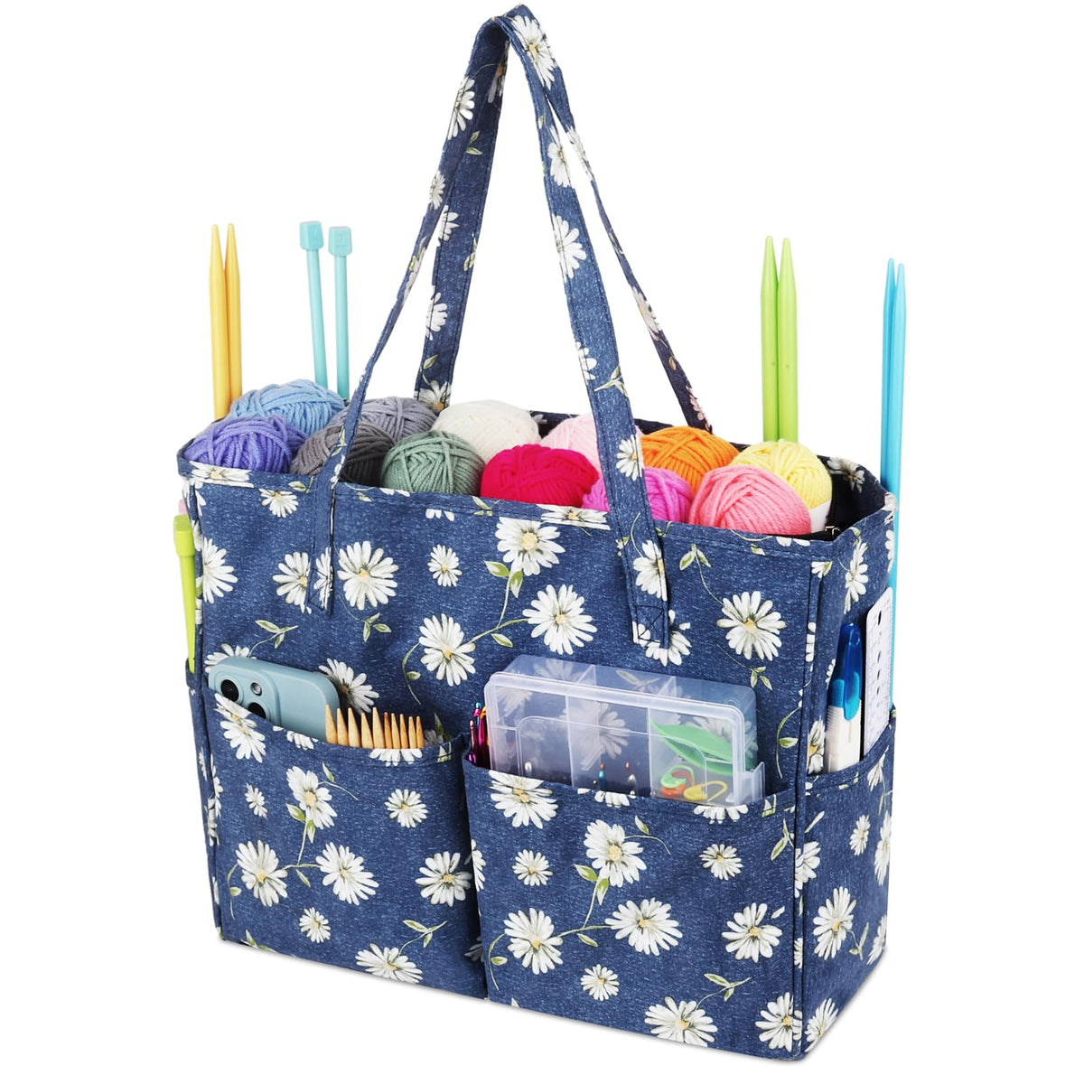 Aeelike Large Knitting Tote Bag, Knitting Bags for Wool and Needles Storage, Crochet Wool Yarn Bag, Craft Bag for Crochet Knitting Embroidery Cross