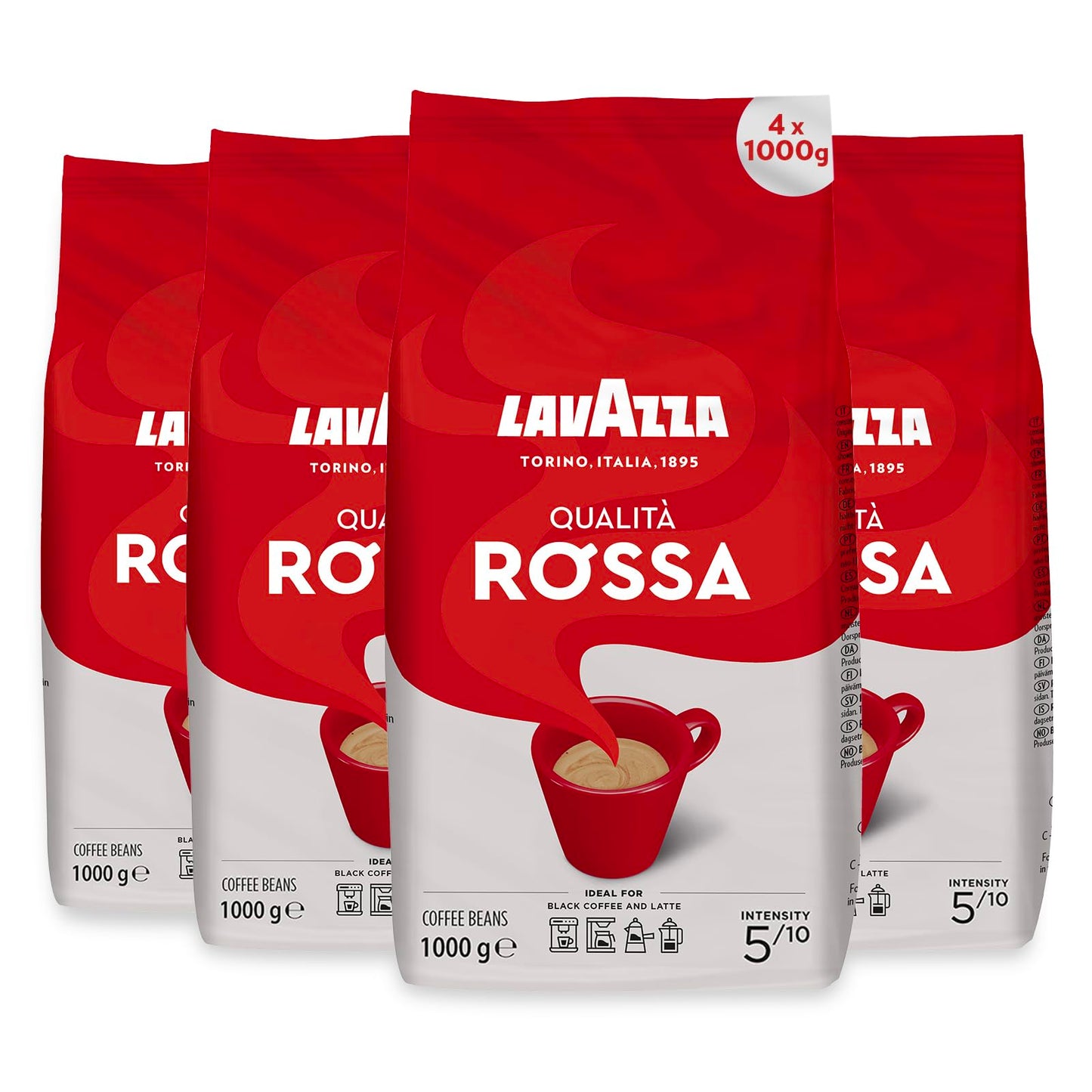 Lavazza Qualit? Rossa Coffee Beans, Medium Roast, 1 kg Each, 4-Pack