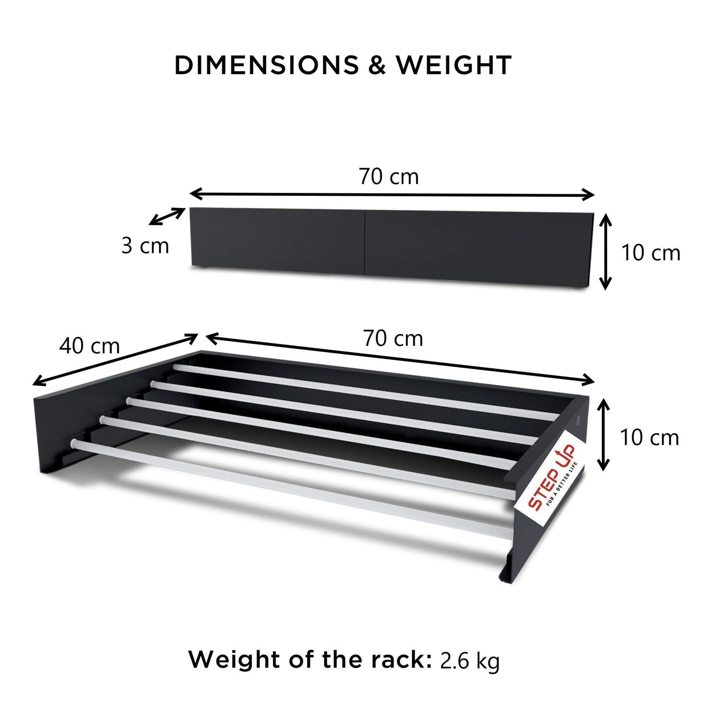 Step Up Laundry Drying Rack, Wall Mounted, Retractable Clothes Drying Rack, 20 kg Capacity, with Wall Template and Long Drill Bit - 70 cm WHITE