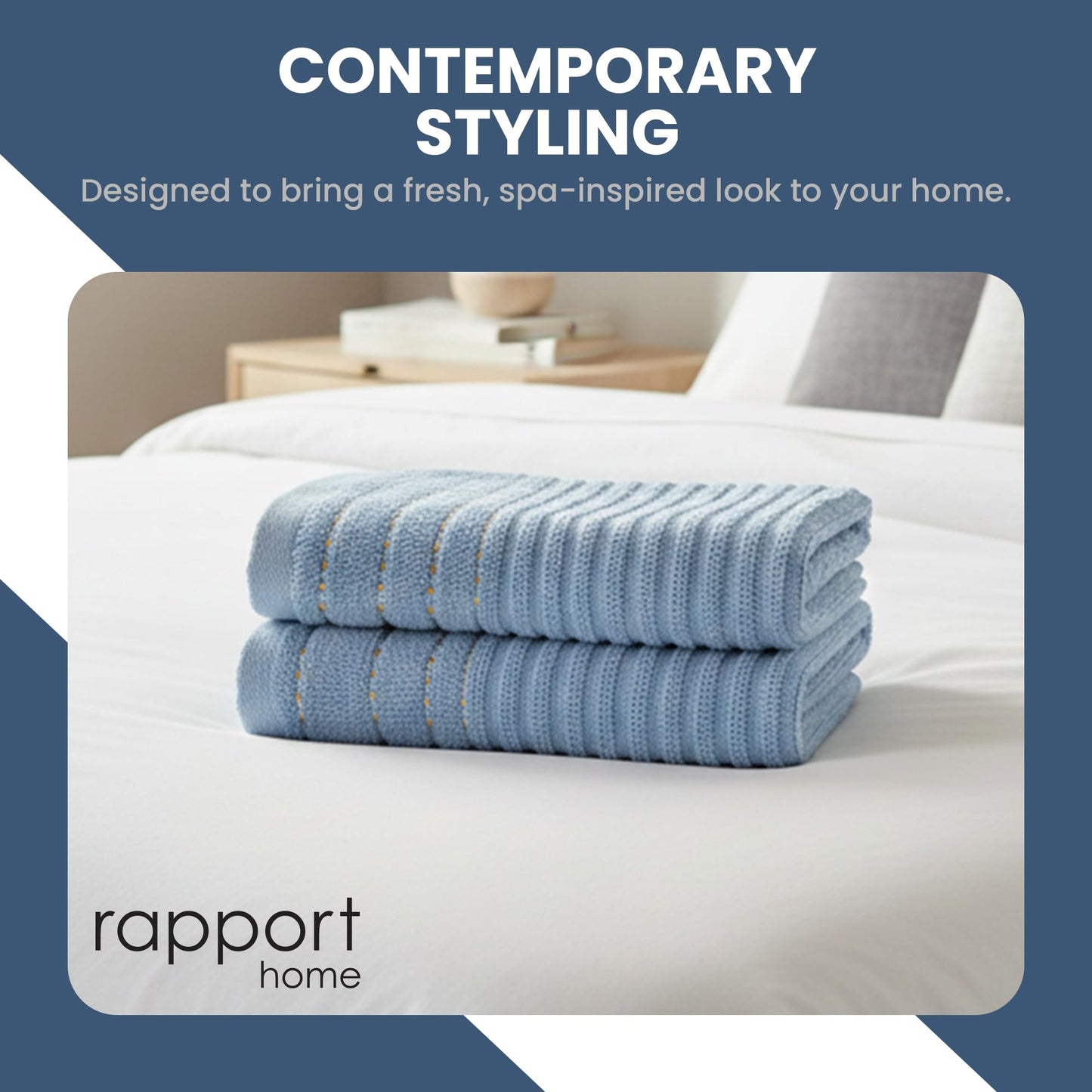 Rapport Home Linear Bath Sheets 2 Pack | Sky Blue | 90x140cm | Luxurious 500GSM 100% Cotton | Oeko-Tex Certified Absorbent & Soft Bathroom Towels