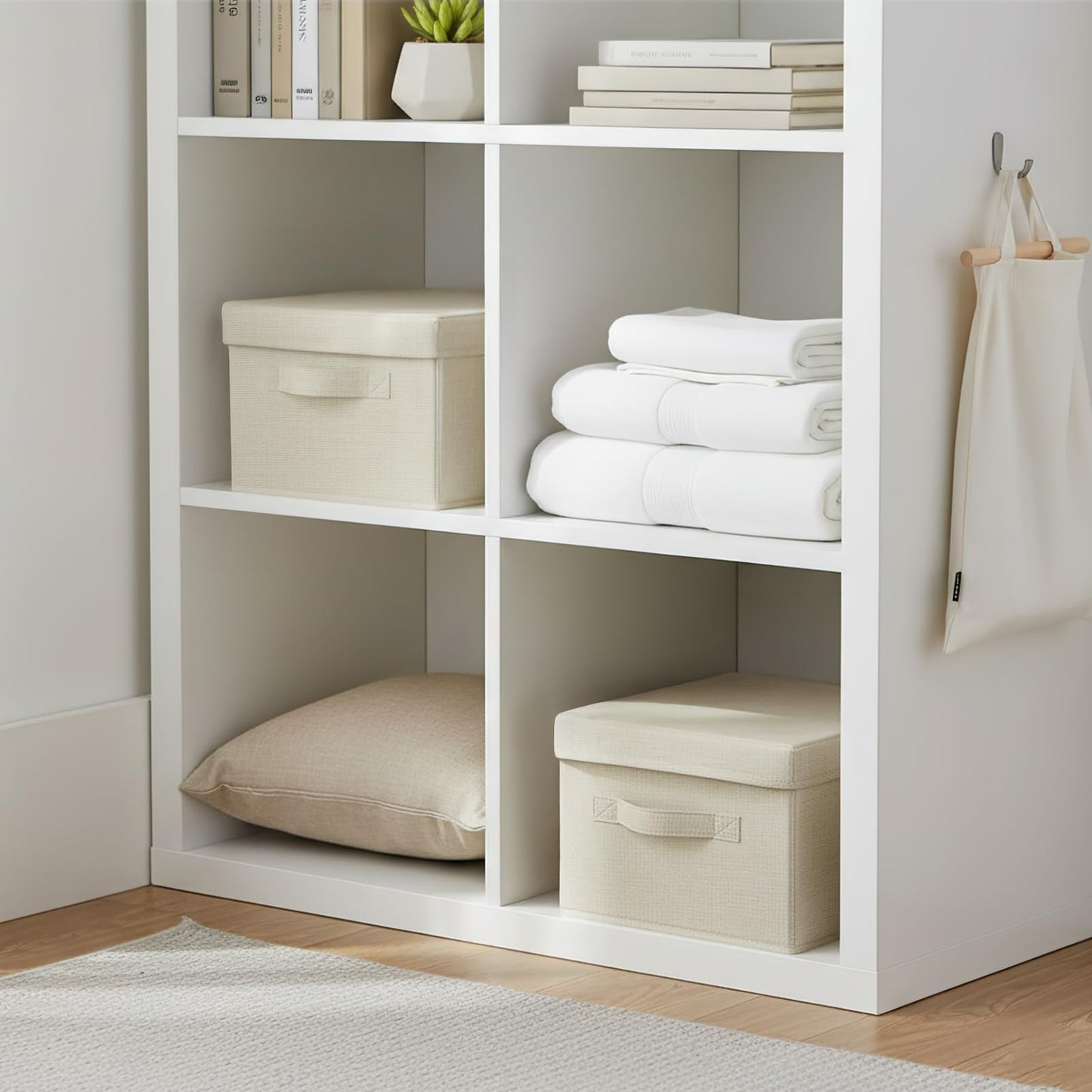 Pomodee Beige Foldable Storage Box with Lids,Set of 2 Large Wardrobe Long Storage Organiser,Collapsible Storage Baskets for