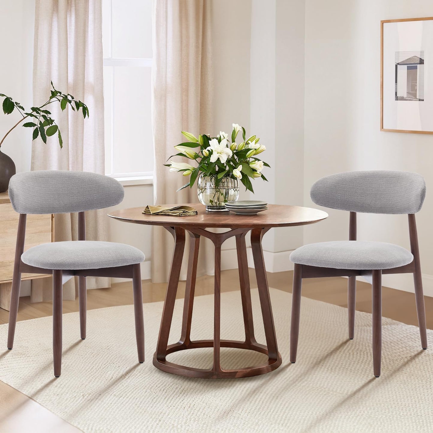 COLAMY Modern Dining Chairs Set with Wooden Legs – Upholstered Fabric Dining Room Chairs with Curved Backrest, Soft Cushion Seat