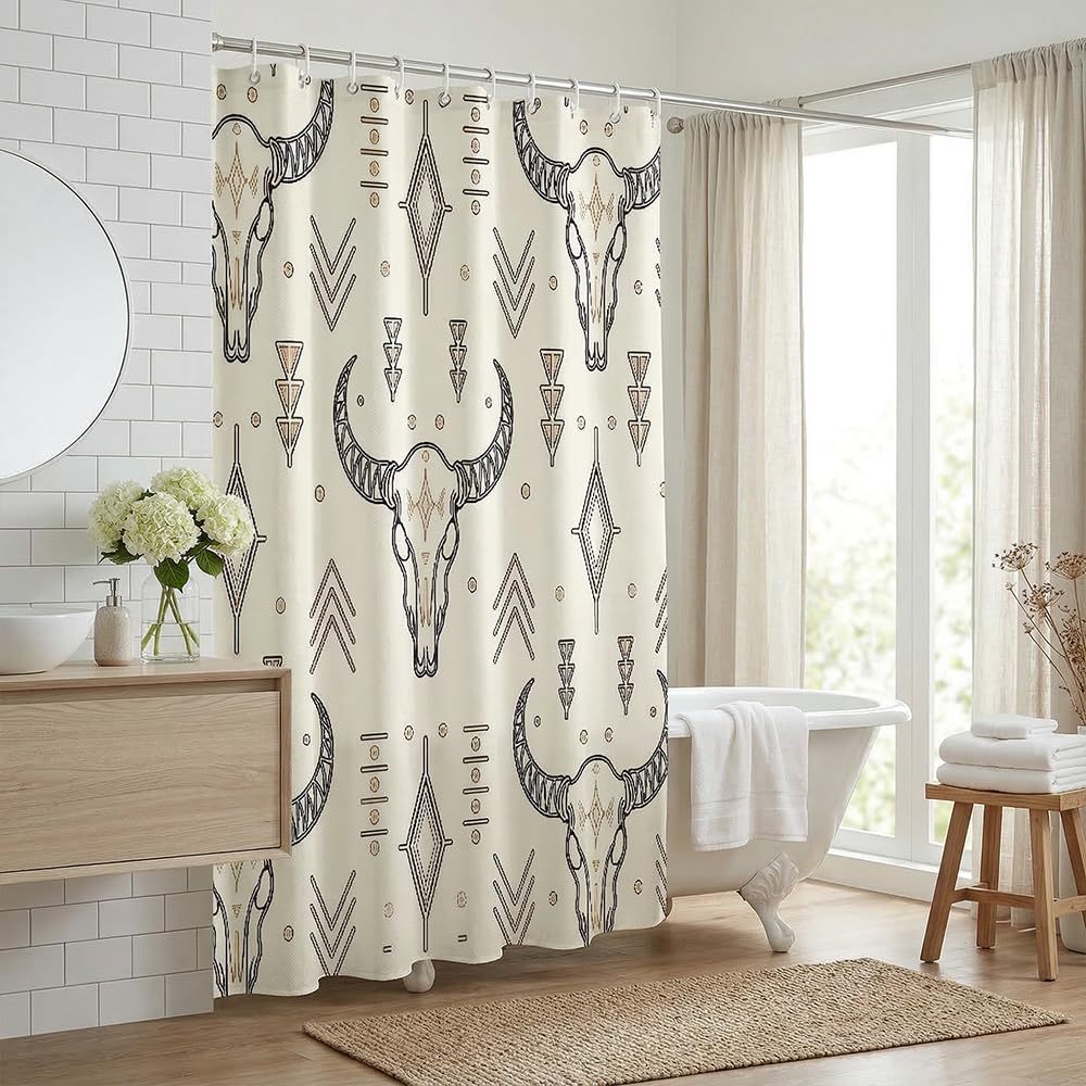 Rohxyzo Boho Western Washable Shower Curtain with Hooks, Polyester Fabric Shower Curtains for Bathroom, Wet Room Shower Curtain 180 x 180