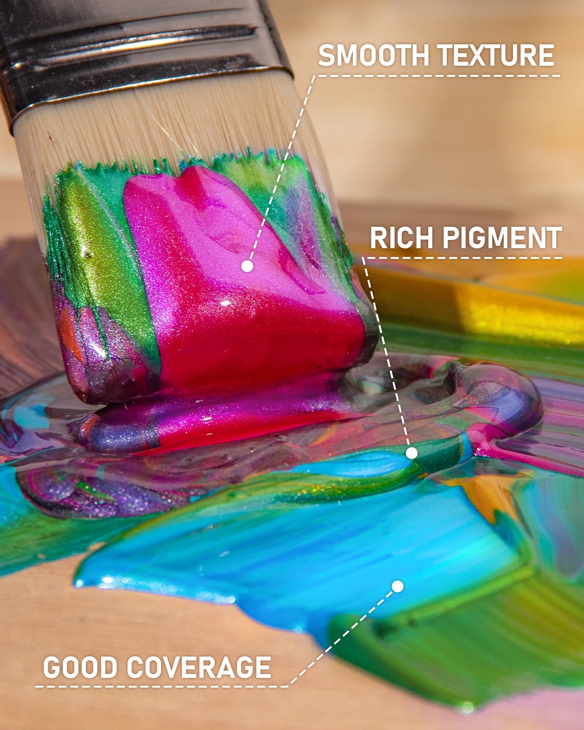 Nicpro 20 Colors Iridescent Acrylic Paint, 8.45oz / 250ml Large Bulk Metallic Acrylic Paint,Color Shifting & Non-Toxic Art Painting Supplies For