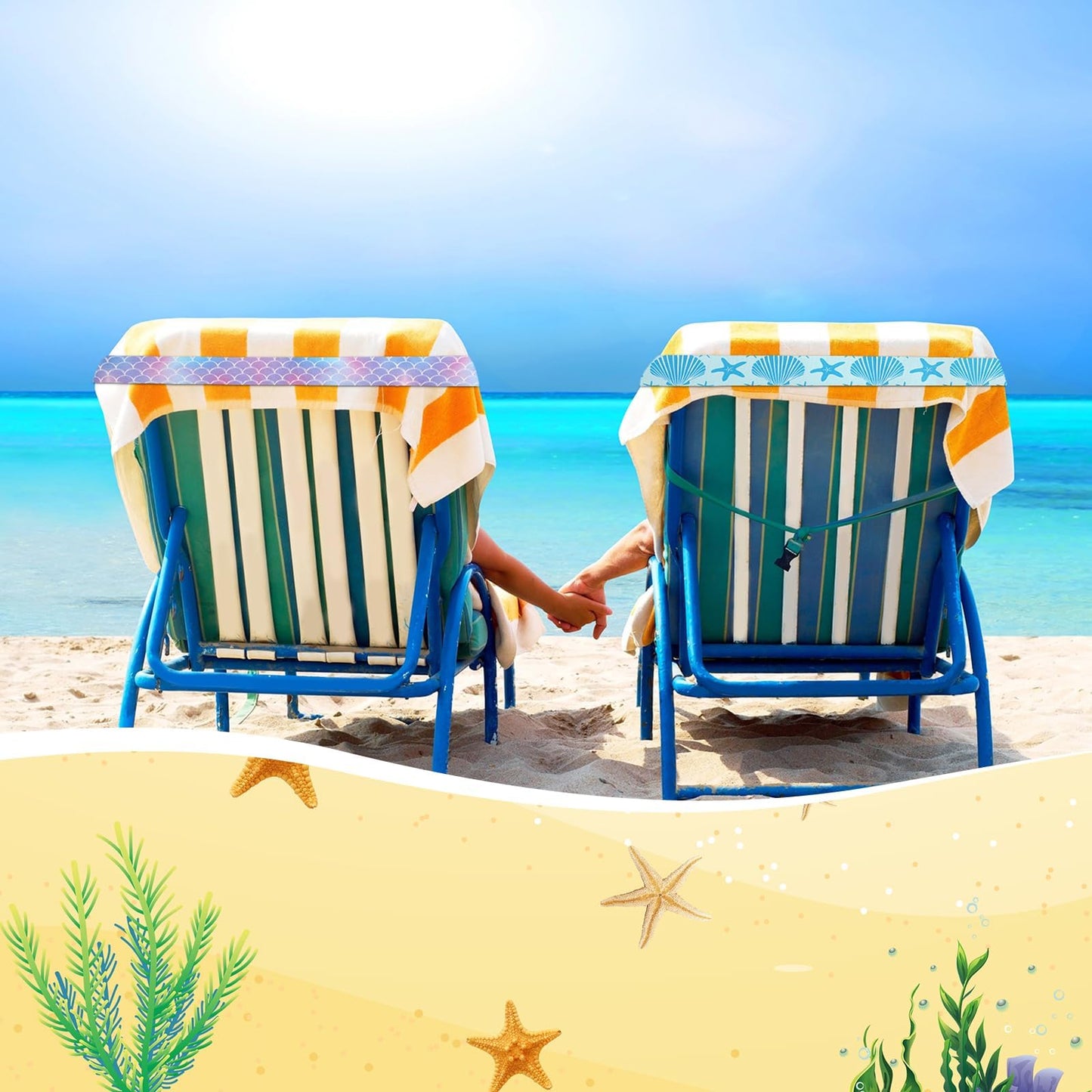 Wvbzf 4 Pcs Beach Towel Bands for Sun Loungers, Adjustable Sunbed Towel Bands, Sunbed Straps for Beach Towels, Towel Bands for Cruise Sun Loungers
