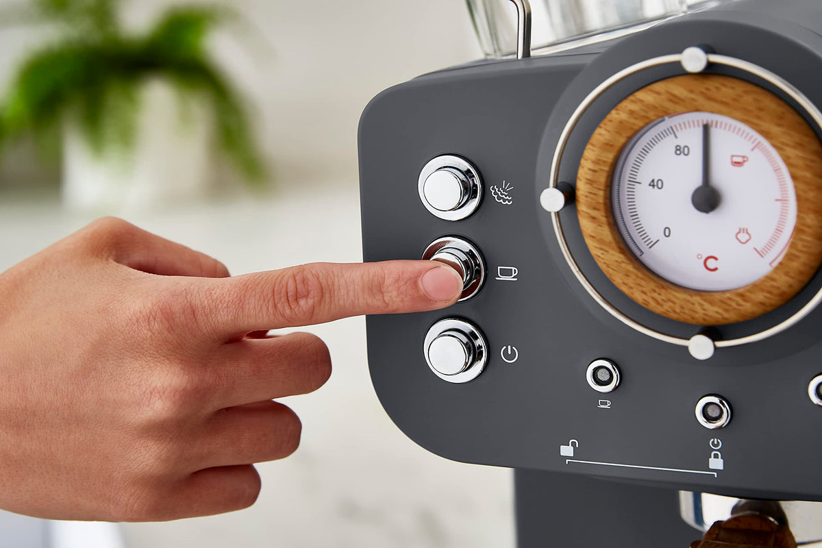 Swan SK22110GRYN Nordic Espresso Coffee Machine with Milk Frother, Steam Pressure Control, 1.2L Detachable Water Tank, 1100W, Nordic Slate Grey