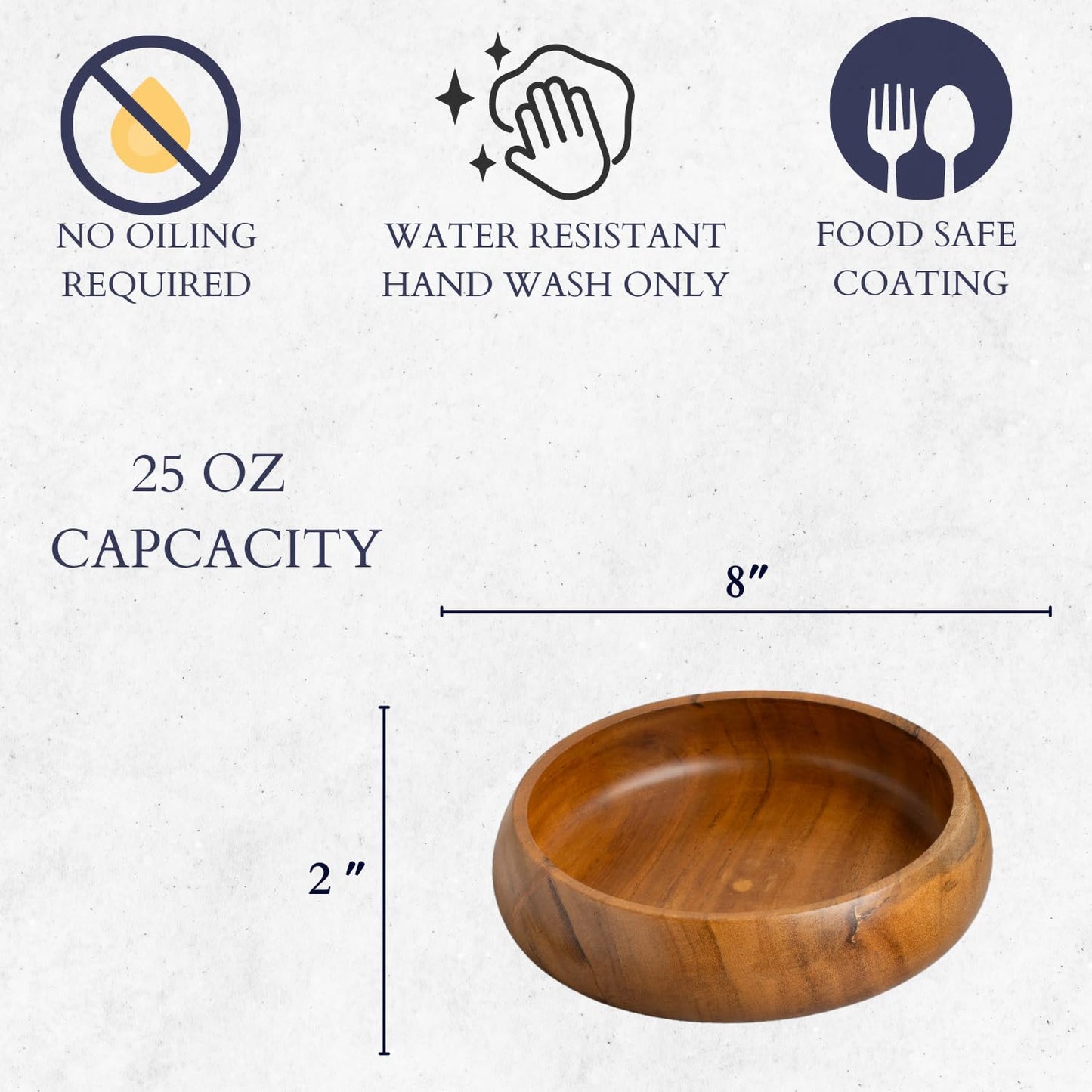 Lavaux Designs Wooden Bowls for Food | Set of 4 Individual Acacia Wood Bowls 20x5 cms (740 ml) | Enjoy Your Salad, Pasta, Rice, acai, Smoothie, Soup,