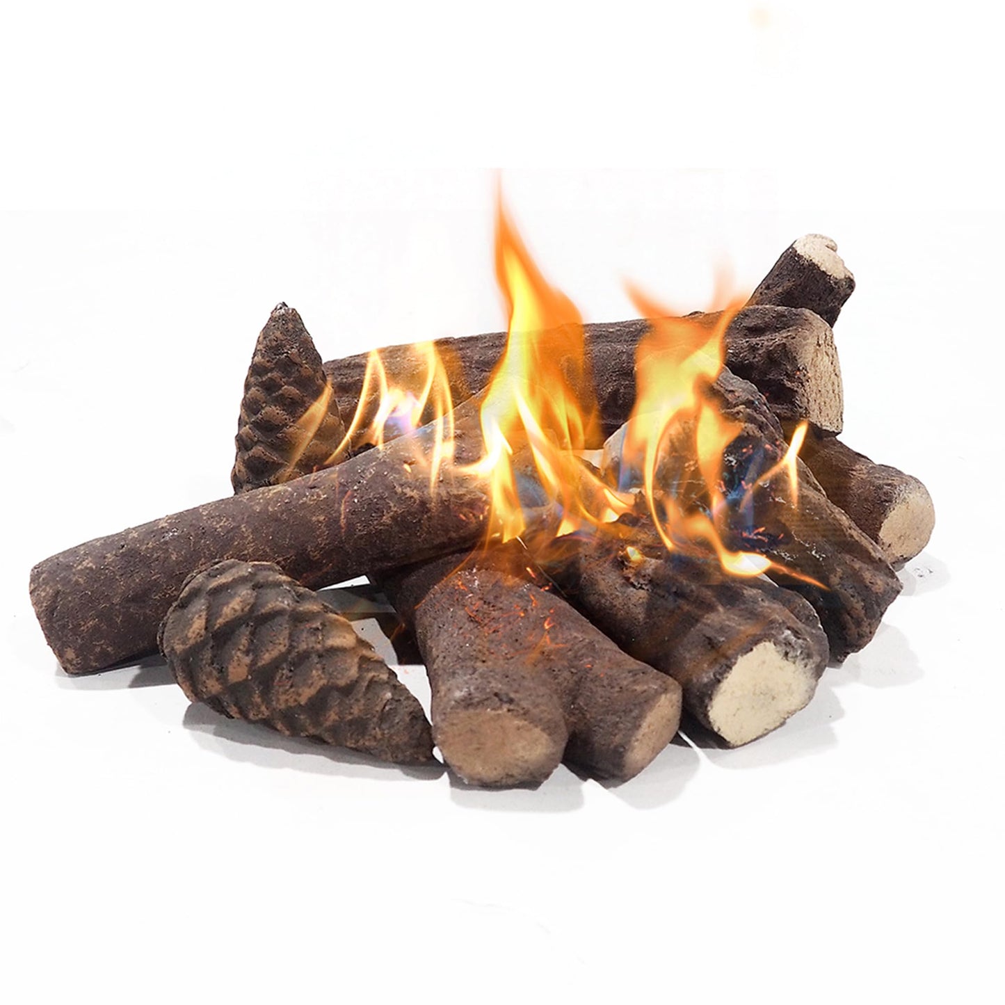 10-Pieces Ceramic Logs,Decorative Logs for Gas,Electric Fireplace,Smokeless Artificial Fire Logs Long Burning,Heat-resistant Stackable Pine Wood Log