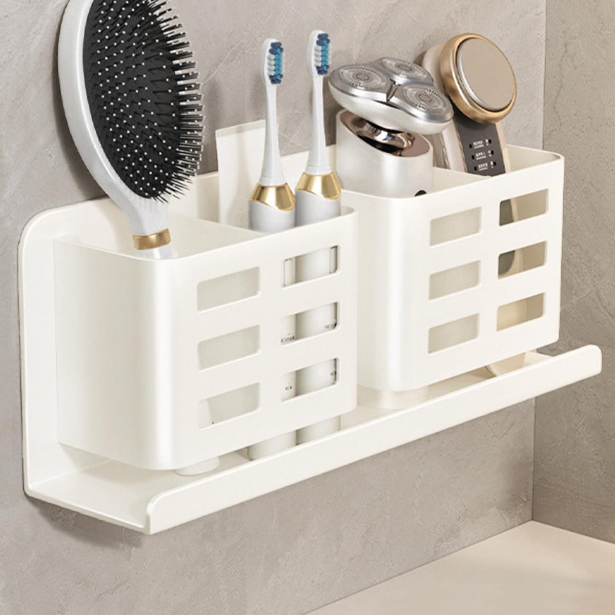 Jorun White Toothbrush Holder Wall Mounted Aluminum Material Toothpaste Holder Bathroom Accessory - Self-Adhesive Toothbrush Holders for Bathroom (4