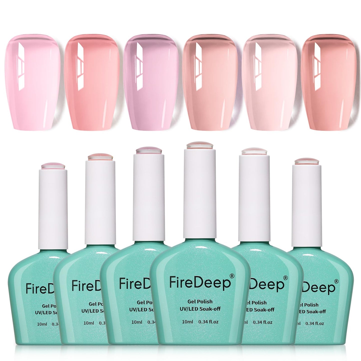Firedeep Sheer Jelly Gel Polish Set 6 Colors Baby Blush Soft Shades Hema Free Soak Off UV Light Cure Gel Polish Kit Nail Art DIY Salon Gift for
