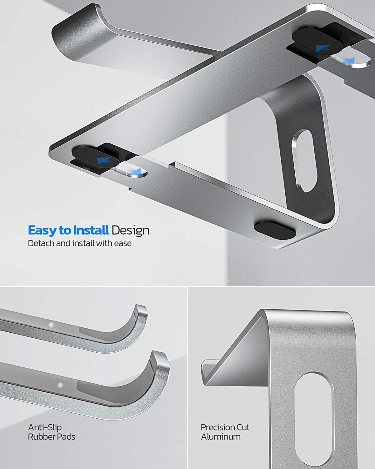 Nulaxy Ergonomic Laptop Stand for Desk, Aluminum Detachable Riser, Silver