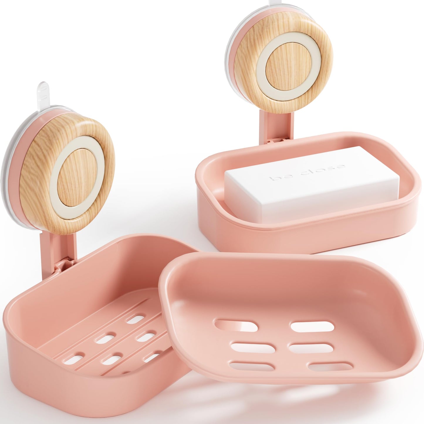 Double Layer Soap Dish for Shower 2 Pack, Wall Mounted Bar Soap Holder Suction Cup 2 Layer Self Draining Soap Case Sponge Holder for Shower Bathroom,