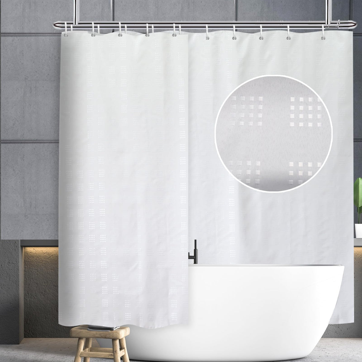 YISURE Extra Wide Textured Shower Curtain for Bathroom Tub, Waterproof Fabric with Plastic Hooks 94.5" W x71 L /240x180cm