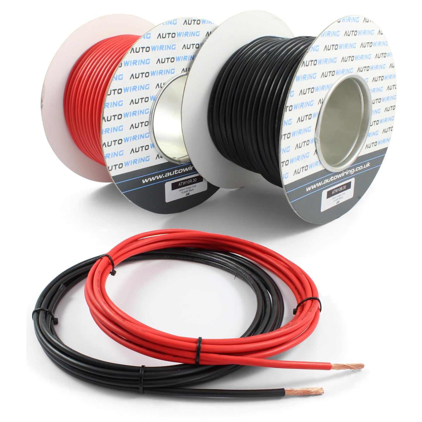 70 AMP Rated 10mm? 8 AWG Single Core Stranded Copper Cable RED BLACK 12v 24v Thin Wall Wire (5M 10M 20M 30M) (Black, 5M Coil)