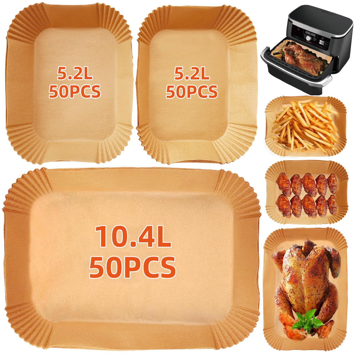 150PCS Air Fryer Liners for Ninja Foodi FlexDrawer AF500UK 10.4L & Duronic AF34 10L, Air Fryer Accessories Disposable Parchment Paper for COSORI Dual