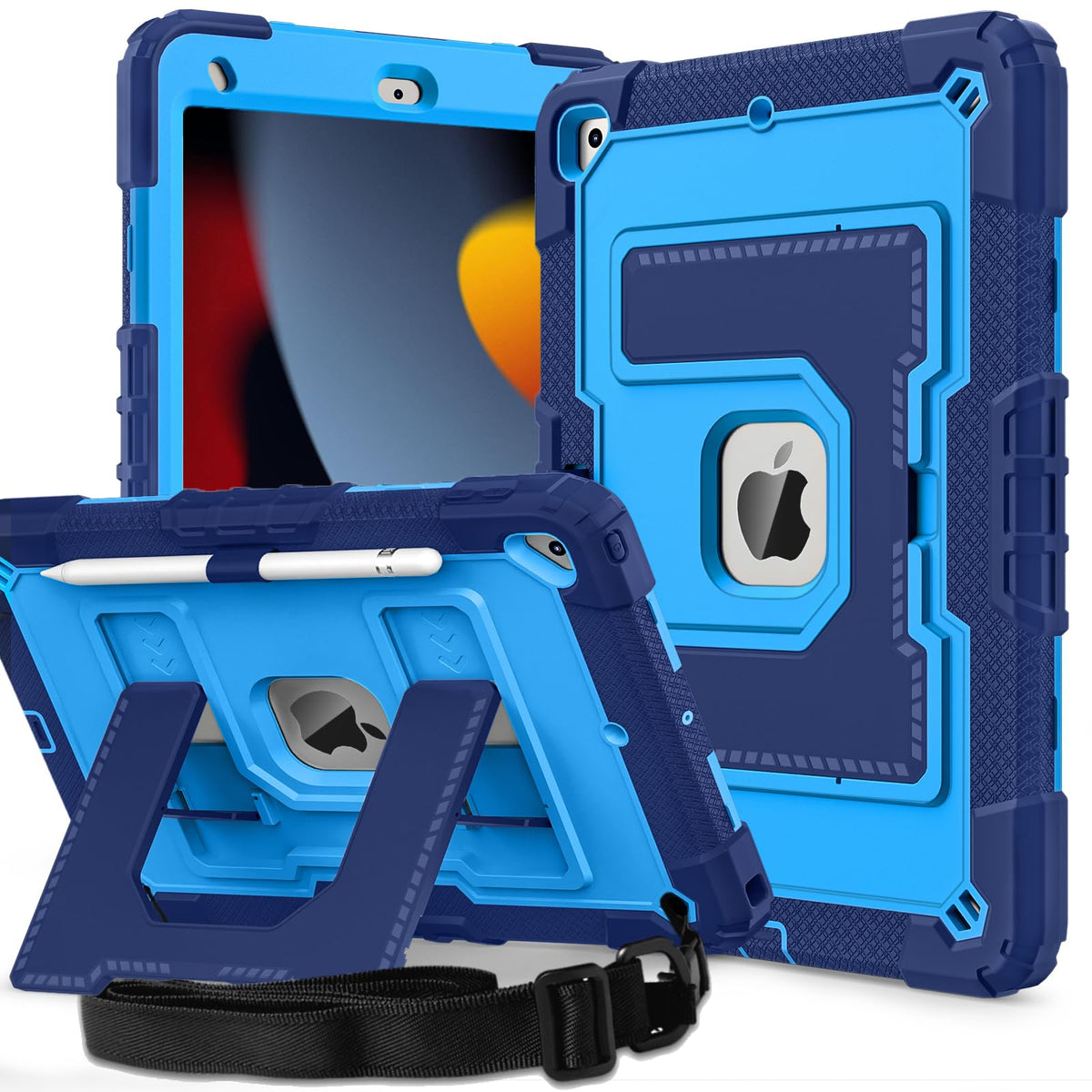 Ovenoe for iPad 9th/8th/7th Generation 10.2 Case 2021/2020/2019, Rugged Shockproof Kids Case with Built-in Stand/Hand Strap, Pen Holder for iPad 10.2