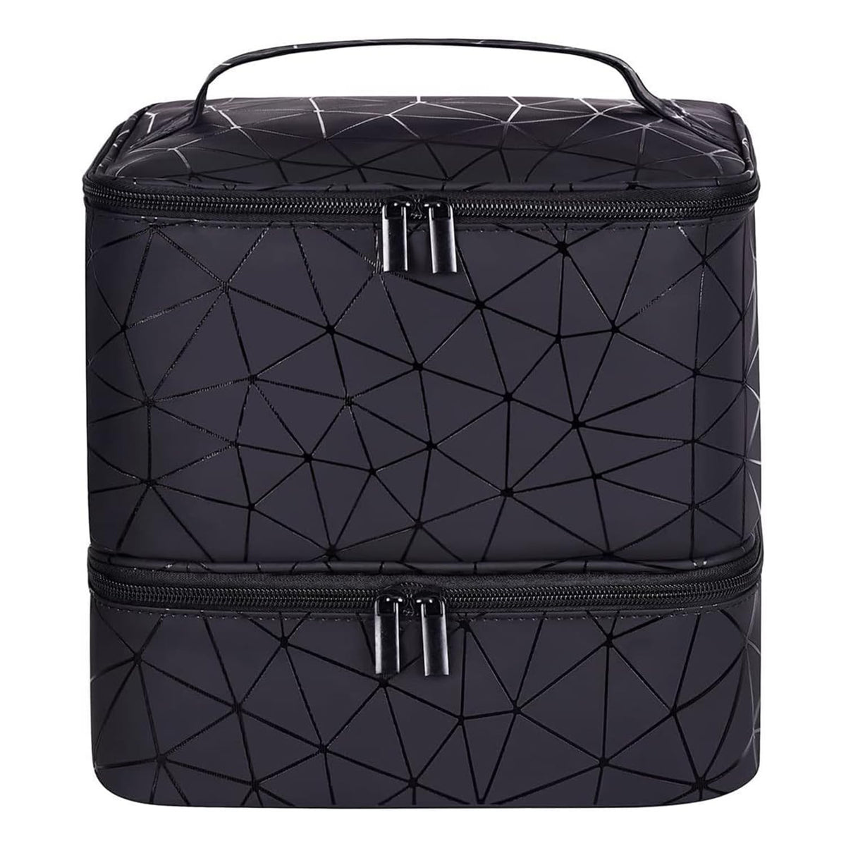 Black Large Makeup Bag, BYLife Nail Polish Organiser-Holds 30 Bottles Double-Layer Travel Storage Bags Waterproof PU Cosmetic Bag with Adjustable