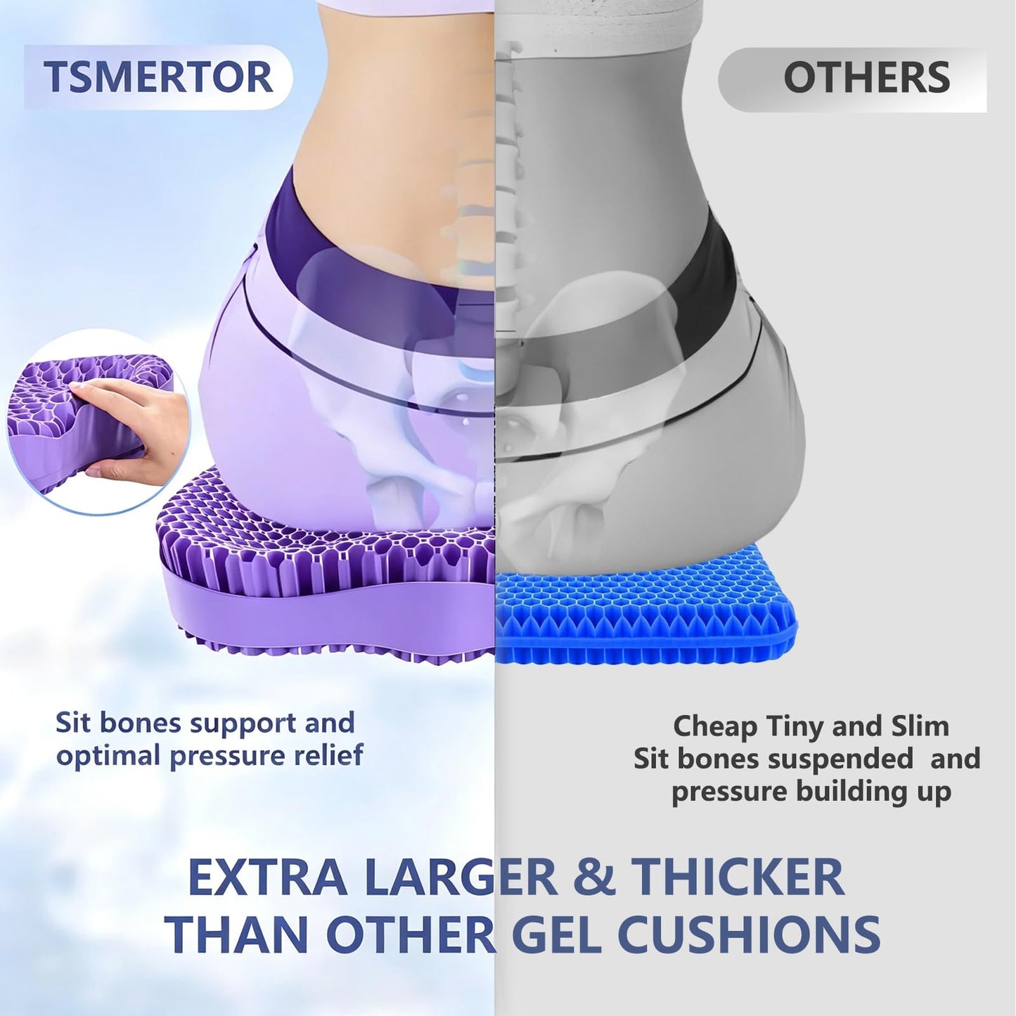 19.7in Thicken Gel Seat Cushion Pressure Relief for Long Sitting