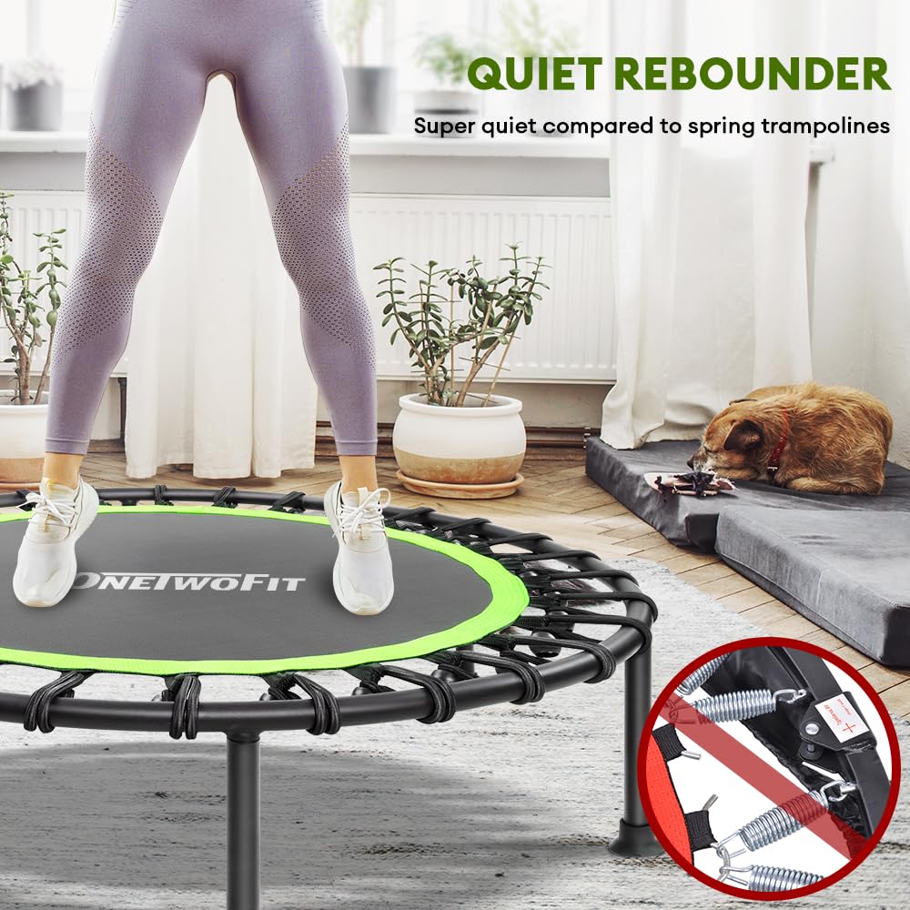 ONETWOFIT 42" Mini Trampoline, Rebounder Trampoline for Adults Silent Indoor Exercise Fitness Trampoline Bungee Rebounder Jumping Workouts 330LBS