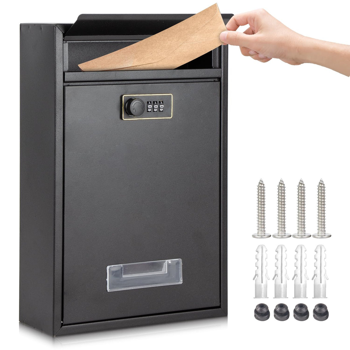 Post Boxes Wall Mounted Waterproof, Lockable Letter Lostal Boxes Steel Mail Box with with Combination Lock, 32 x 21.5 x 8.5 cm Lockable Letter Boxes