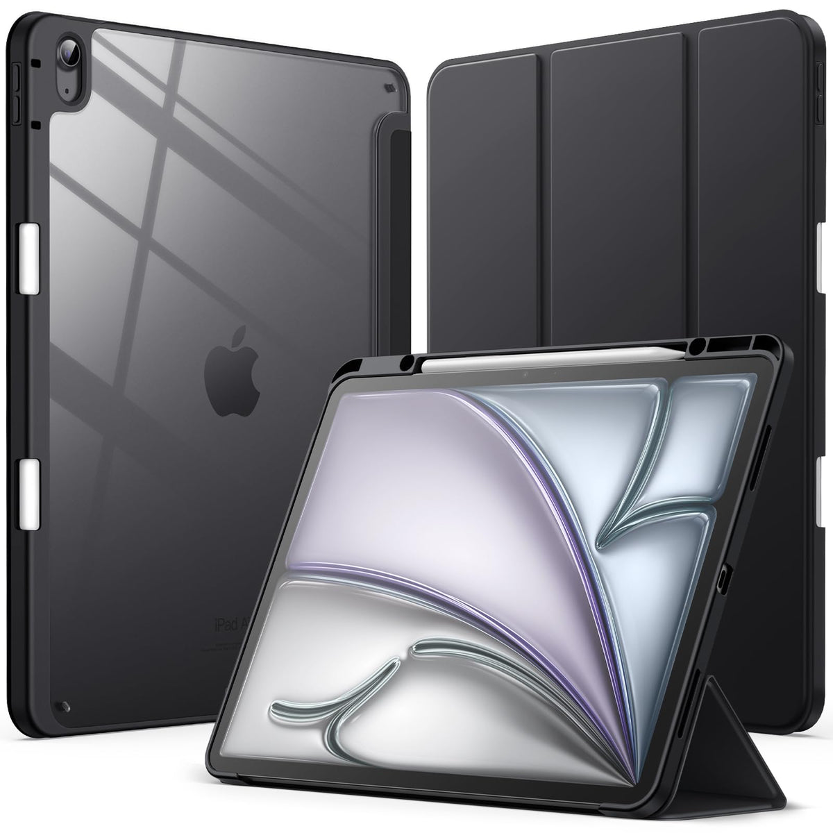JETech Case for iPad Air 13-Inch M3/M2 (2025/2024) with Pencil Holder, Clear Transparent Back Shell Slim Stand Shockproof Tablet Cover, Auto
