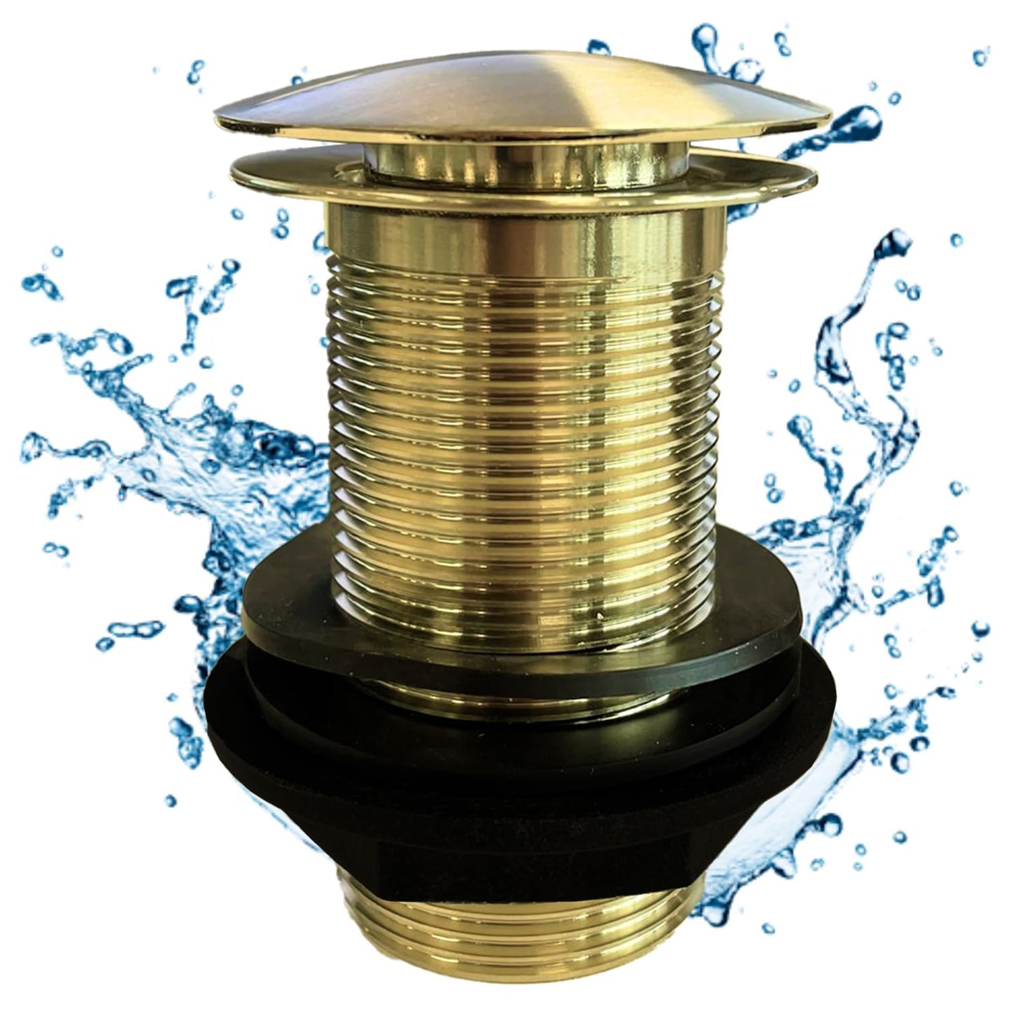 Go Bathrooms Gold Basin Waste Unslotted Sink Plug Click Clack Mechanism Pop Up Push Down Design Brushed Gold Bathroom Sink Plug for Basins No Overflow