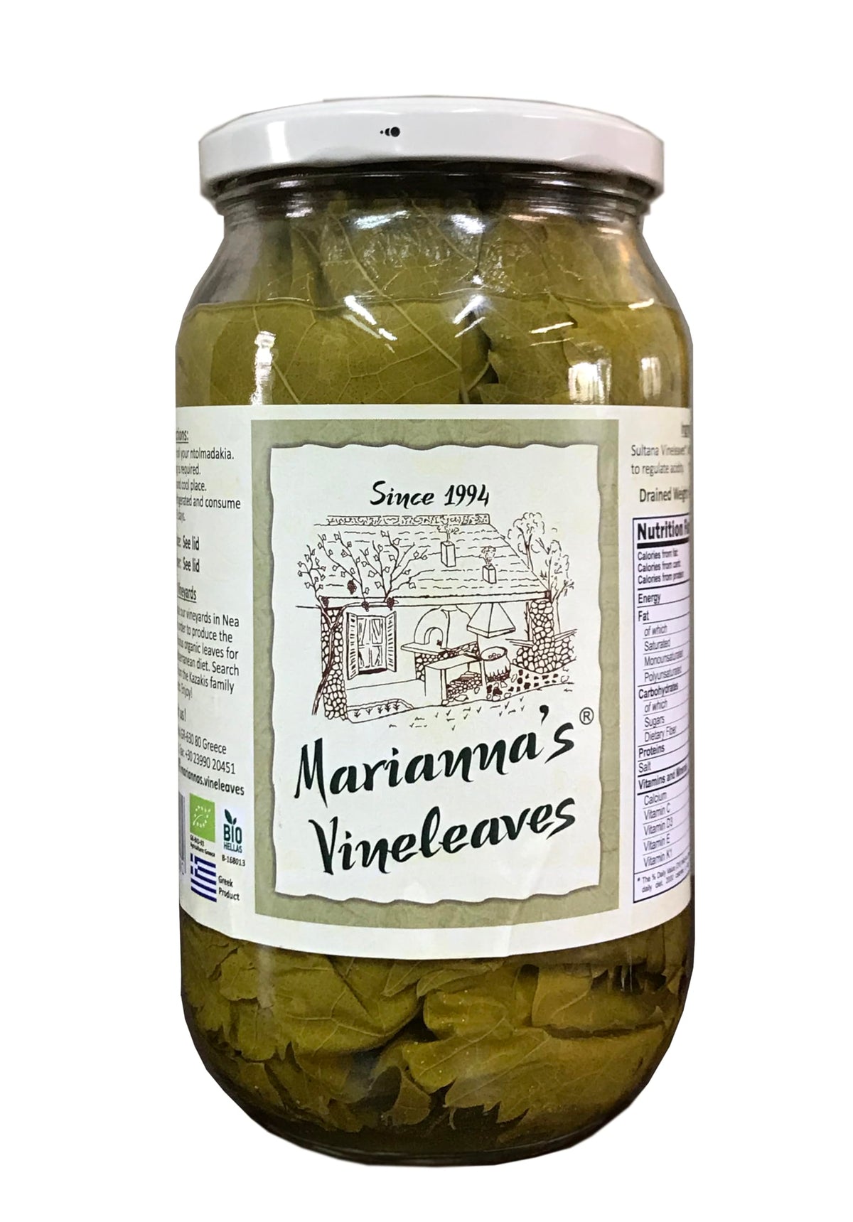Marianna's Greek Organic Vine Leaves ? 400g (Approx. 120 Leaves) ? Ideal for Dolmades & Mediterranean Recipes