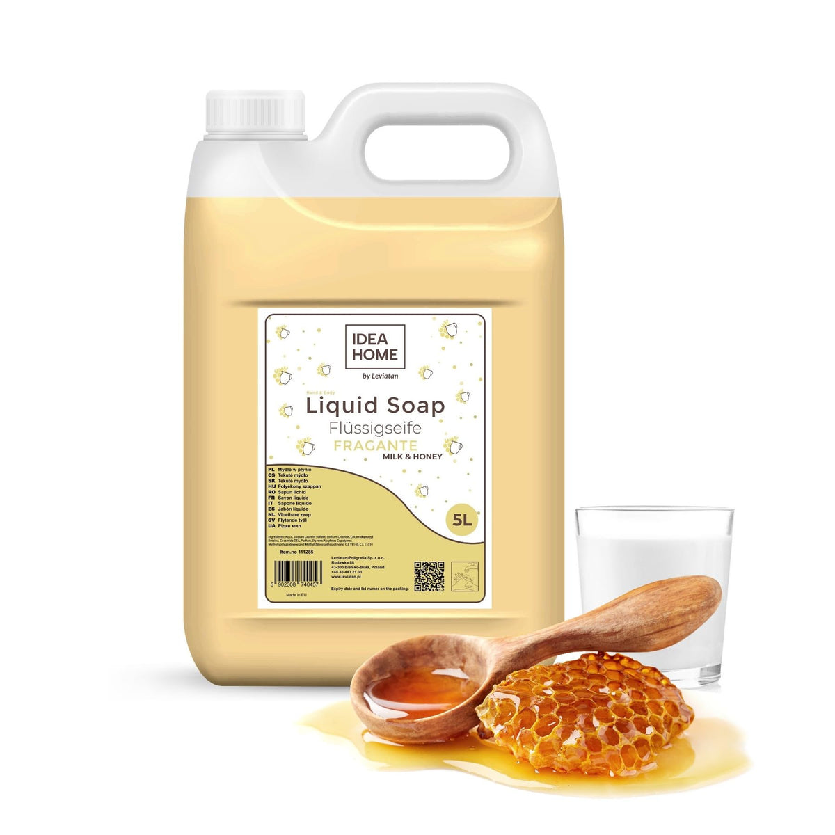 IDEA HOME FRAGANTE Hand Soap Liquid 5L - Soap Canister for All Skin Types - Good Foaming - Cream Soap Rich in Vitamins A, E, F and Minerals - Milk and