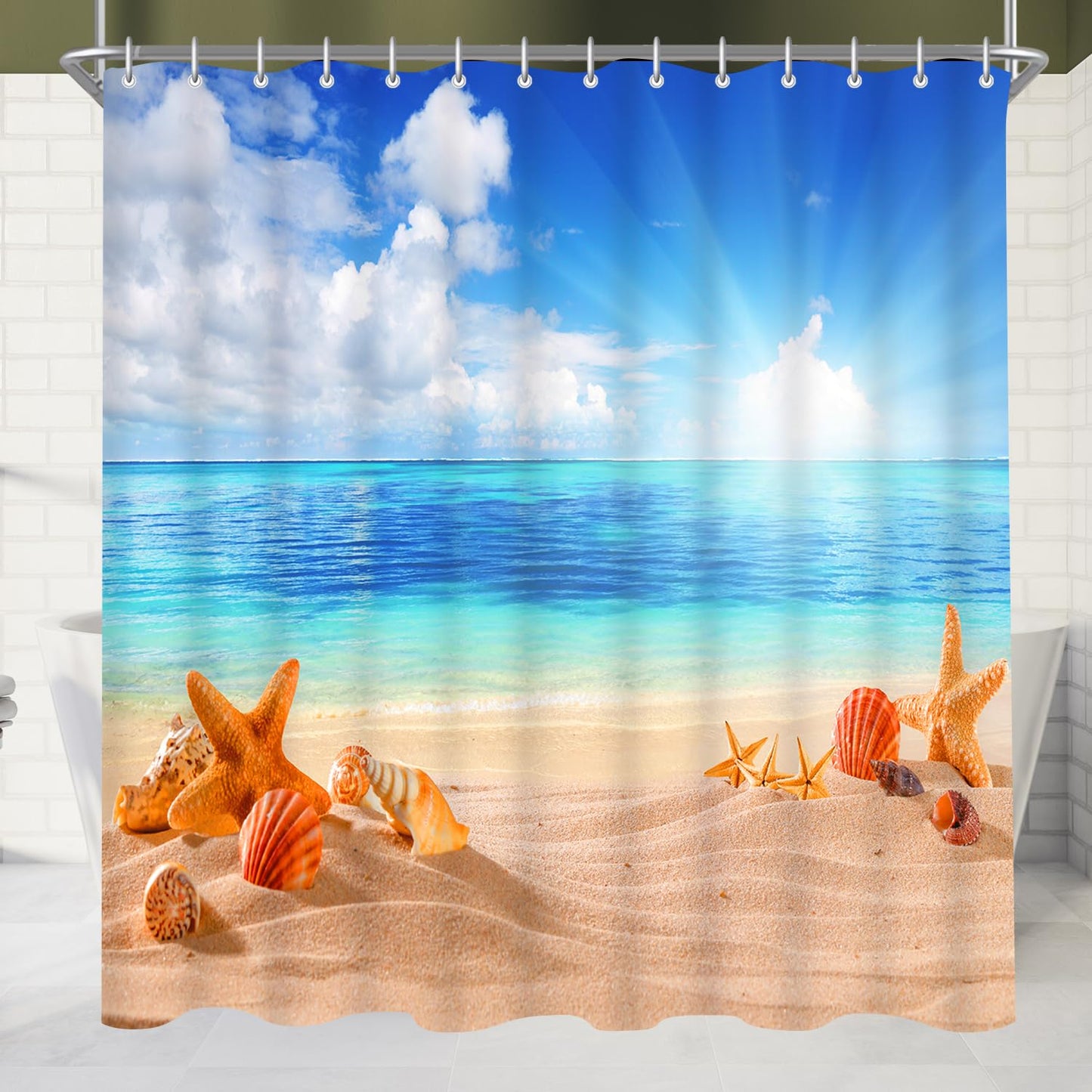 Lerores Shower Curtain, 120 x 200 cm, Sea Blue, Weighted Hem, Anti-Mould Textile, Water-Repellent, Washable Polyester Bath Curtains with 8 Eyelets and