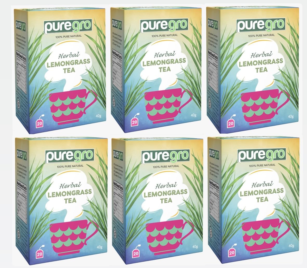 Puregro Lemongrass Tea 40g (20 Tea Bags) | PACK OF 6 | Herbal Tea | 100% Pure Natural | CAFFEINE FREE.
