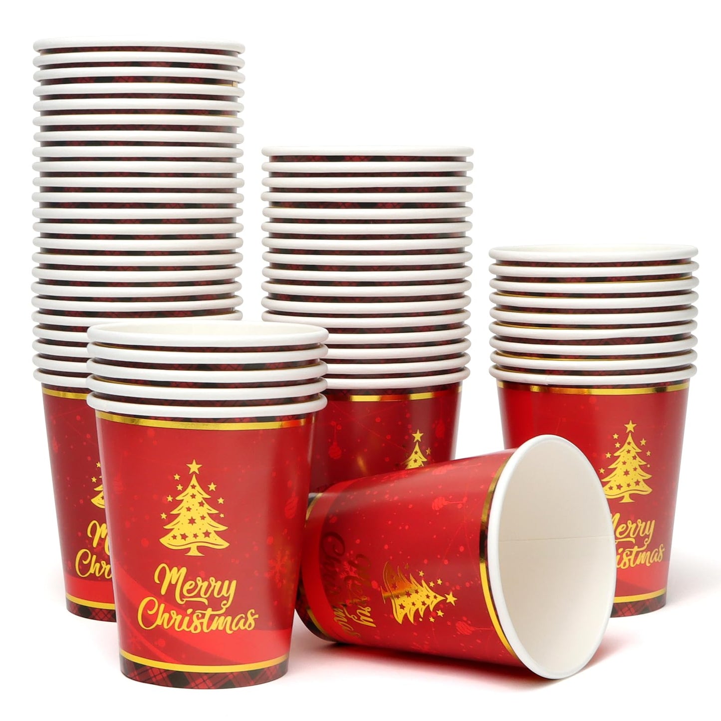 PARTY GO Christmas Paper Cups 60PCS Christmas Cups Disposable 9oz Red Tree Pattern, for Hot and Cold Beverages, Ideal for Xmas Parties