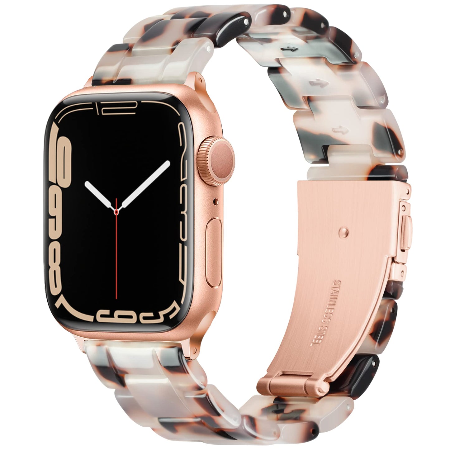 Vamyzji Compatible with Apple Watch Straps 42mm(Series 11 10)41mm 40mm 38mm, Light Resin Tortoise Waterproof Sport iWatch Strap with Stainless Steel