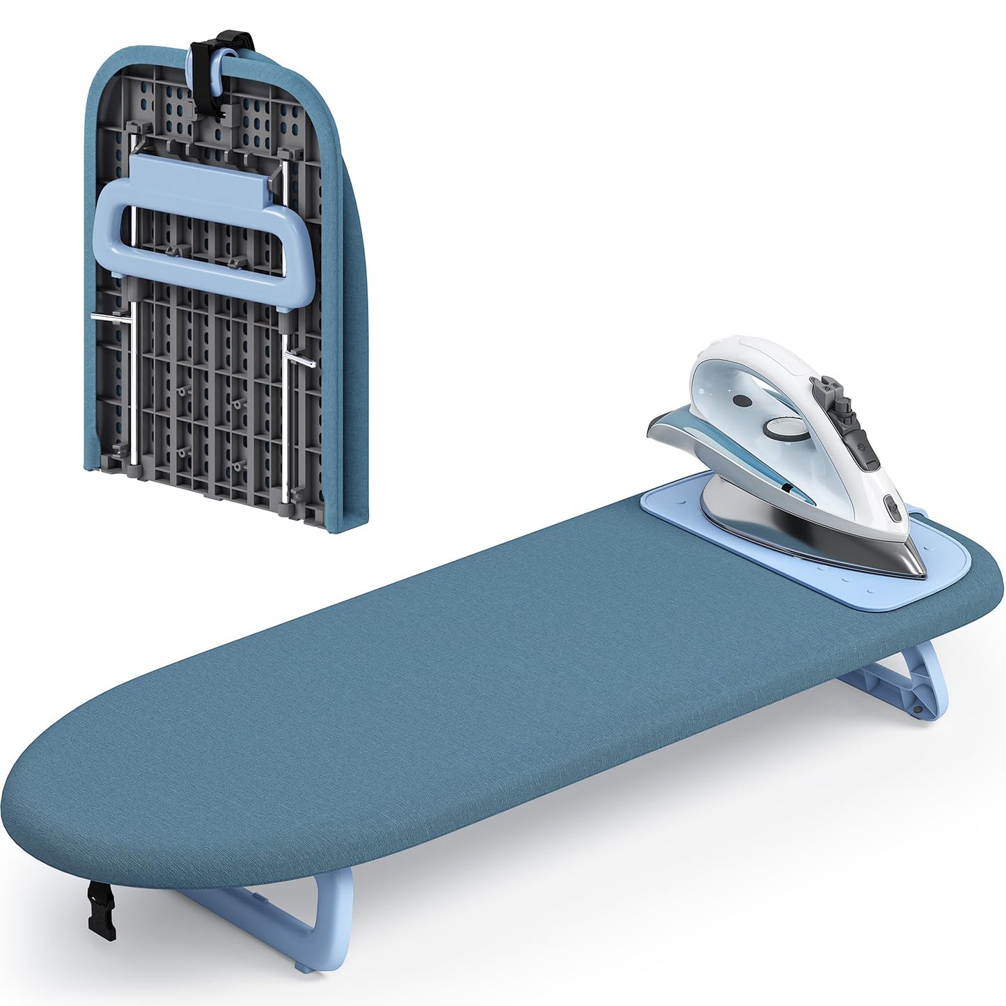 KINGRACK Tabletop Ironing Board, Small Ironing Board with Iron Mat, Foldable Mini Iron Board, Easy Storage for Travel & Dorm, 12x32 Blue