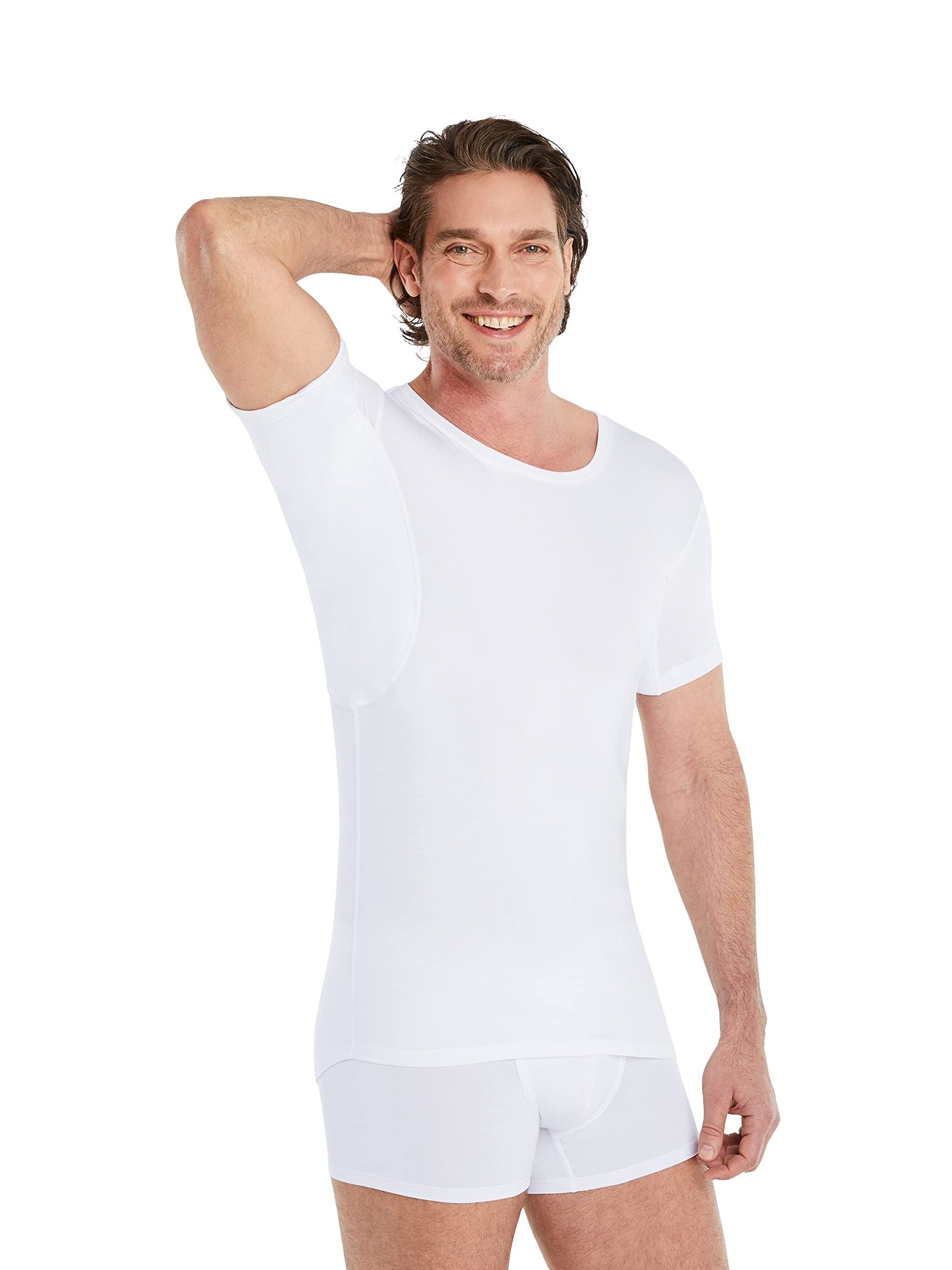 FINN Anti-sweat shirt for men with round neck and integrated armpit pads to prevent excessive sweating - undershirt with red protection against sweat