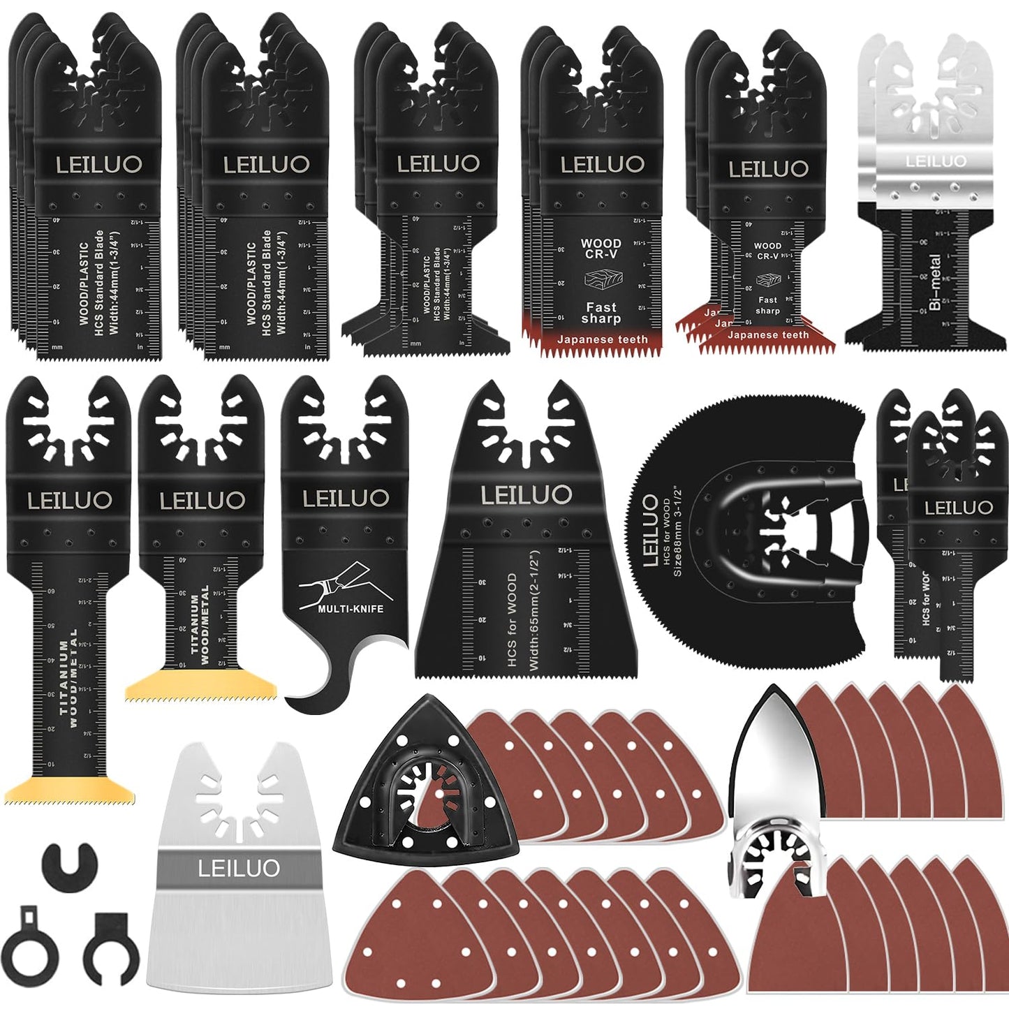 LEILUO 156 Pcs Multitool Blade Kits for Cutting Sanding and Scraping Universal Multi Tool Accessories with Storage Bag Compatible with DeWalt Makita