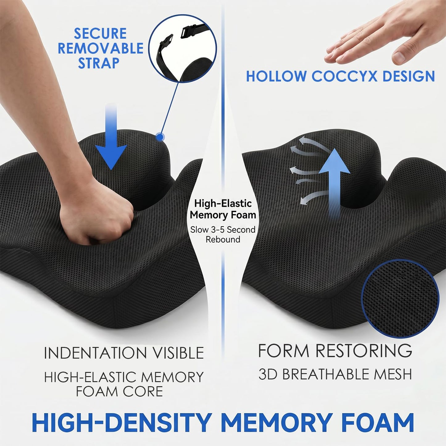 Chemlliy Dual-Layer Memory Foam Seat Cushion, Ergonomic Office Chair Cushion Car Seat Cushion for Long Sitting