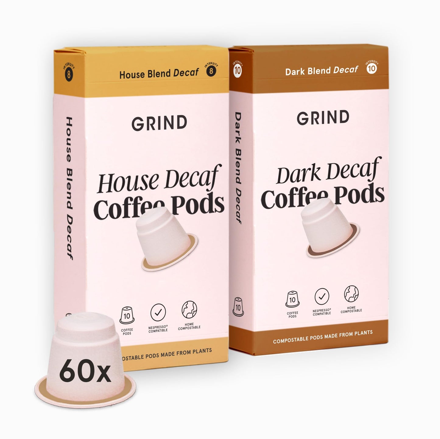 Grind Decaf Variety Pod Collection ? House & Dark Decaf Blend ? Pack of 60 Biodegradable Capsules ? 100% Arabica ? Nespresso? Original Compatible ?