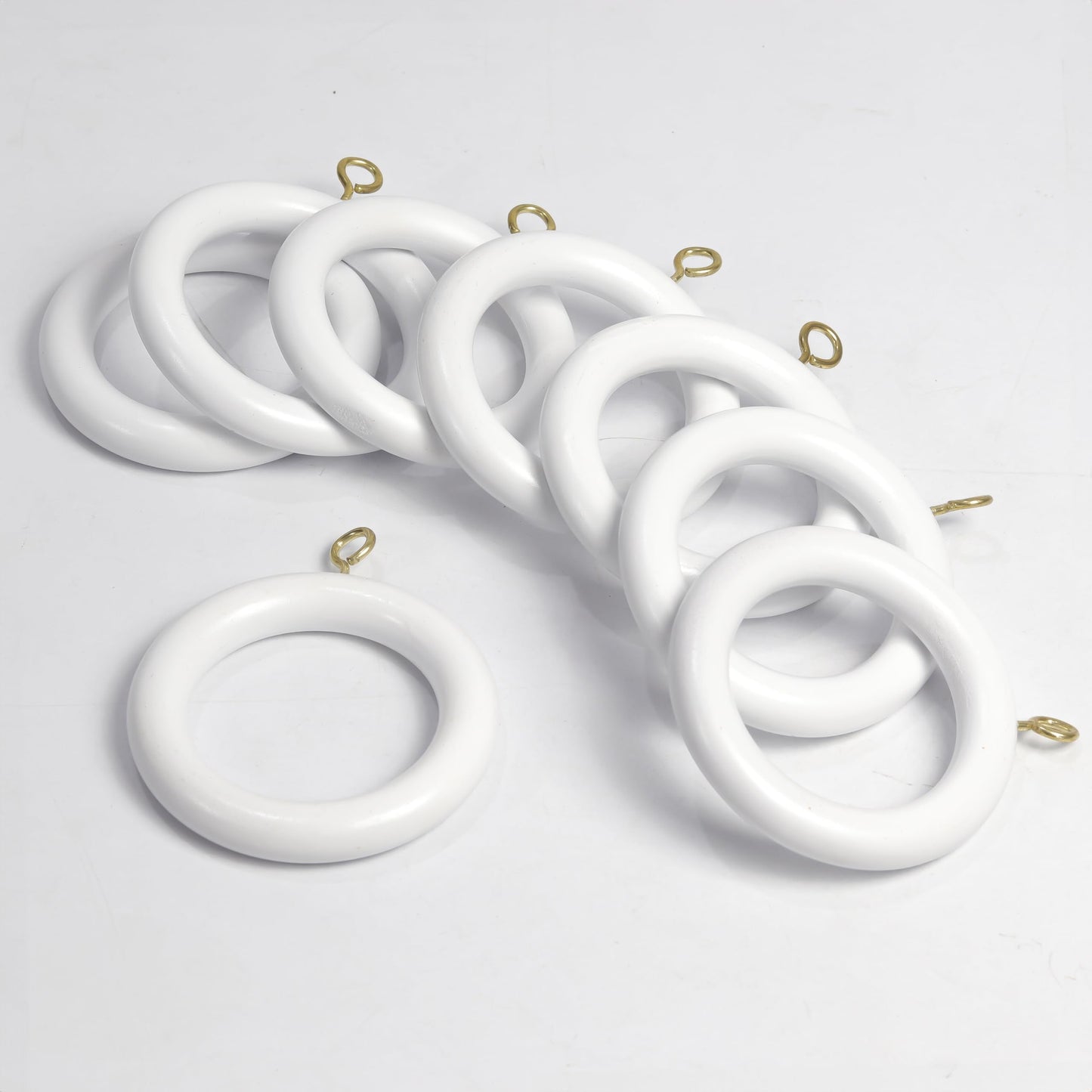 12 Pcs White Wooden Curtain Rings with Hooks | 2.5 Inch Outer Diameter, 1.75 Inch Inner Diameter | Fits 1 to 1.5 Inch Curtain Rods | Wood Drapery
