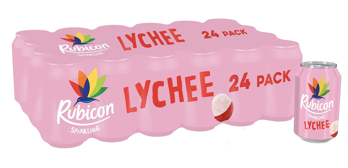 Rubicon 24 Pack Sparkling Lychee Flavoured Fizzy Drink with Real Fruit Juice, Handpicked Fruits for a Temptingly Intense Taste "Made of Different