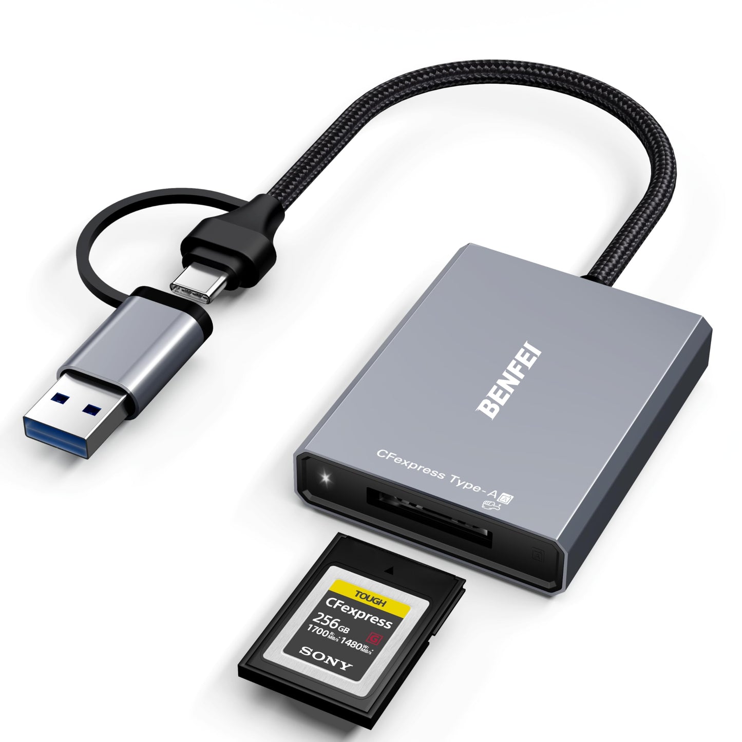 BENFEI CFexpress Type A Card Reader with USB 3.2 (Gen 2) 10Gbps, USB-C&USB-A 2-in-1 Type A CFexpress Adapter, Compatible with