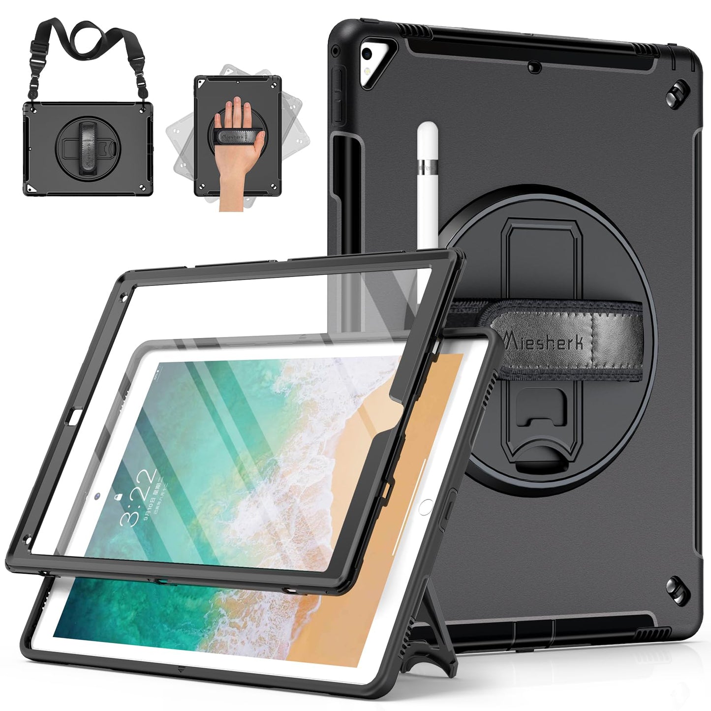 Miesherk Case for iPad Pro 12.9 2nd/1st Generation 2017/2015: Military Rugged Protective Shockproof Cover for iPad Pro 12.9 Inch - Pencil Holder -