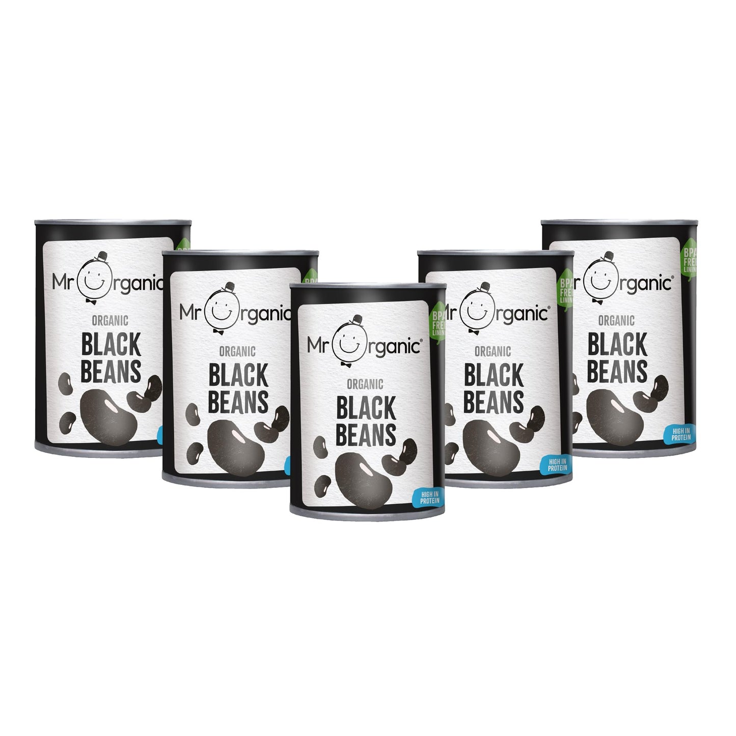 Mr Organic Black Beans ? case pack of 12 x 400g Tins ? Organic, No Added Salt or Sugar, BPA-Free Can, High in Protein & Fibre (Drained Weight 240g)