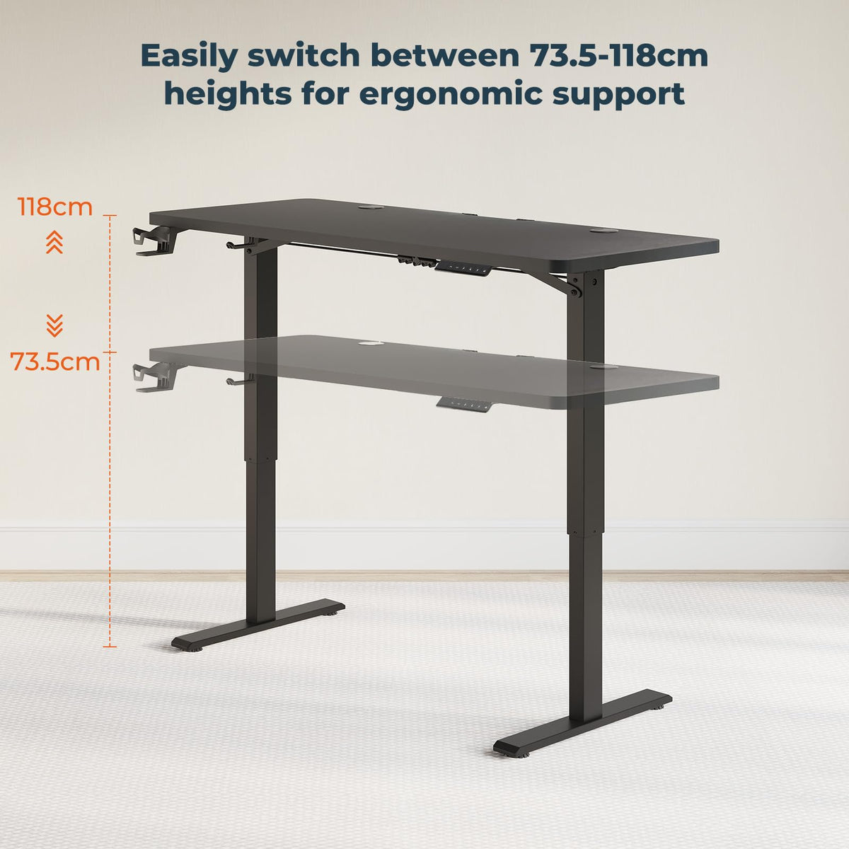 FitStand 140x60cm Electric Height Adjustable Standing Desk, Sit Stand Desk, Computer Desk With Hooks, Cupholder, Memory Function