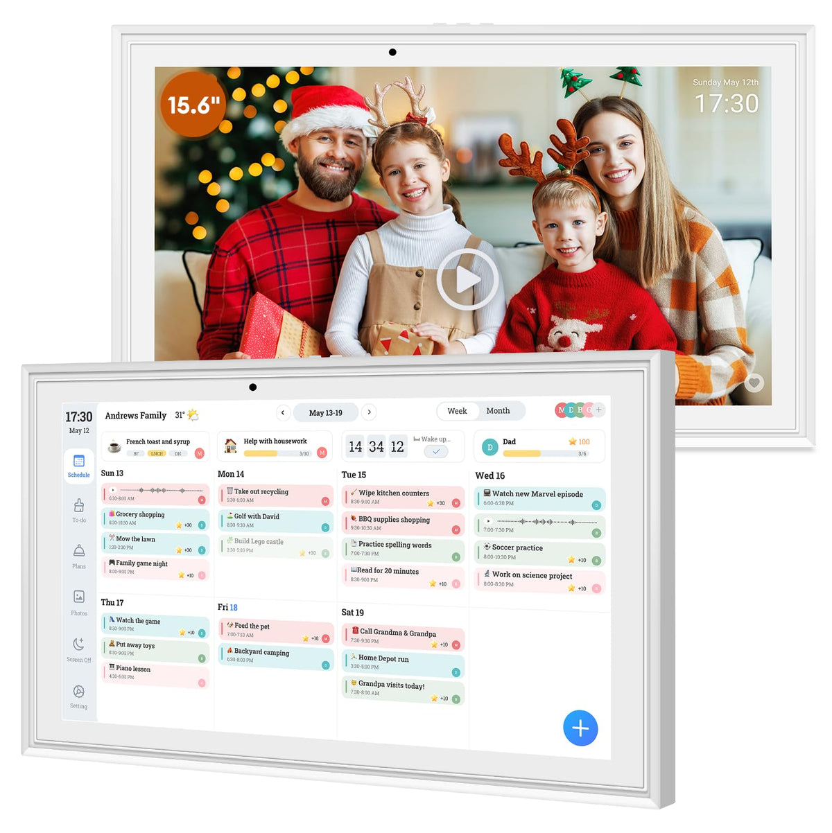 Hesmor 15.6" Digital Calendar - 1080P Touchscreen Family Organizer for Schedules, Chores & Meals | Cloud Photo Frame, Art Gallery, Wall/Desk Mount |