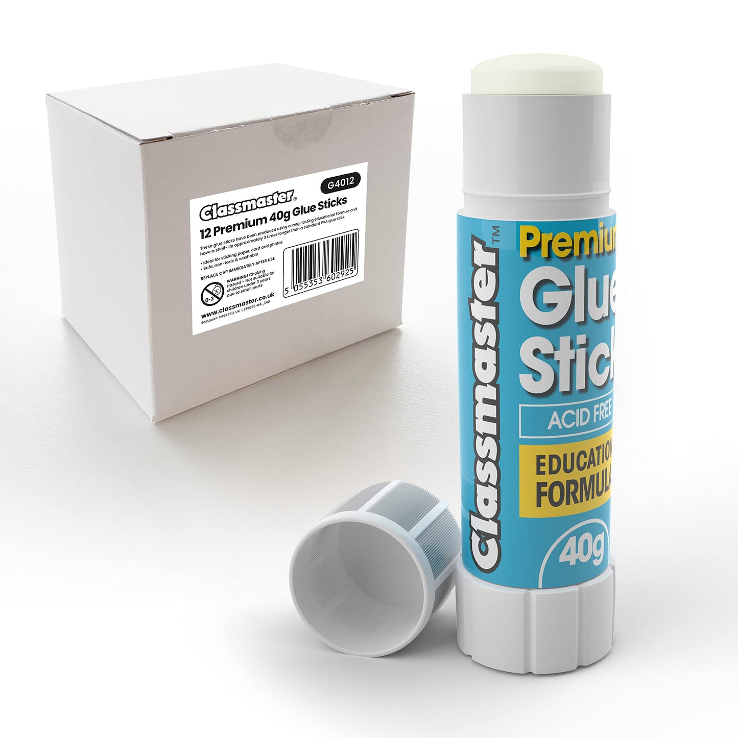 Show-me Classmaster Premium Educational 12 Glue Sticks of 40 g, Classroom use, Arts and Crafts, Safe for Children with Non-Toxic PVP Glue and is a
